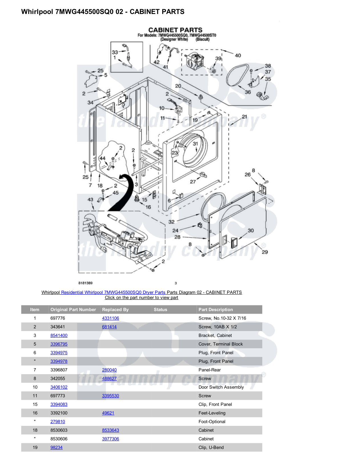 Whirlpool 7MWG445500SQ0 Parts Diagram