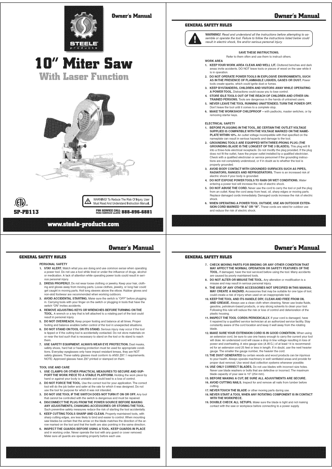 Steele SP-PB113 Owner’s Manual - ManualMachine.com