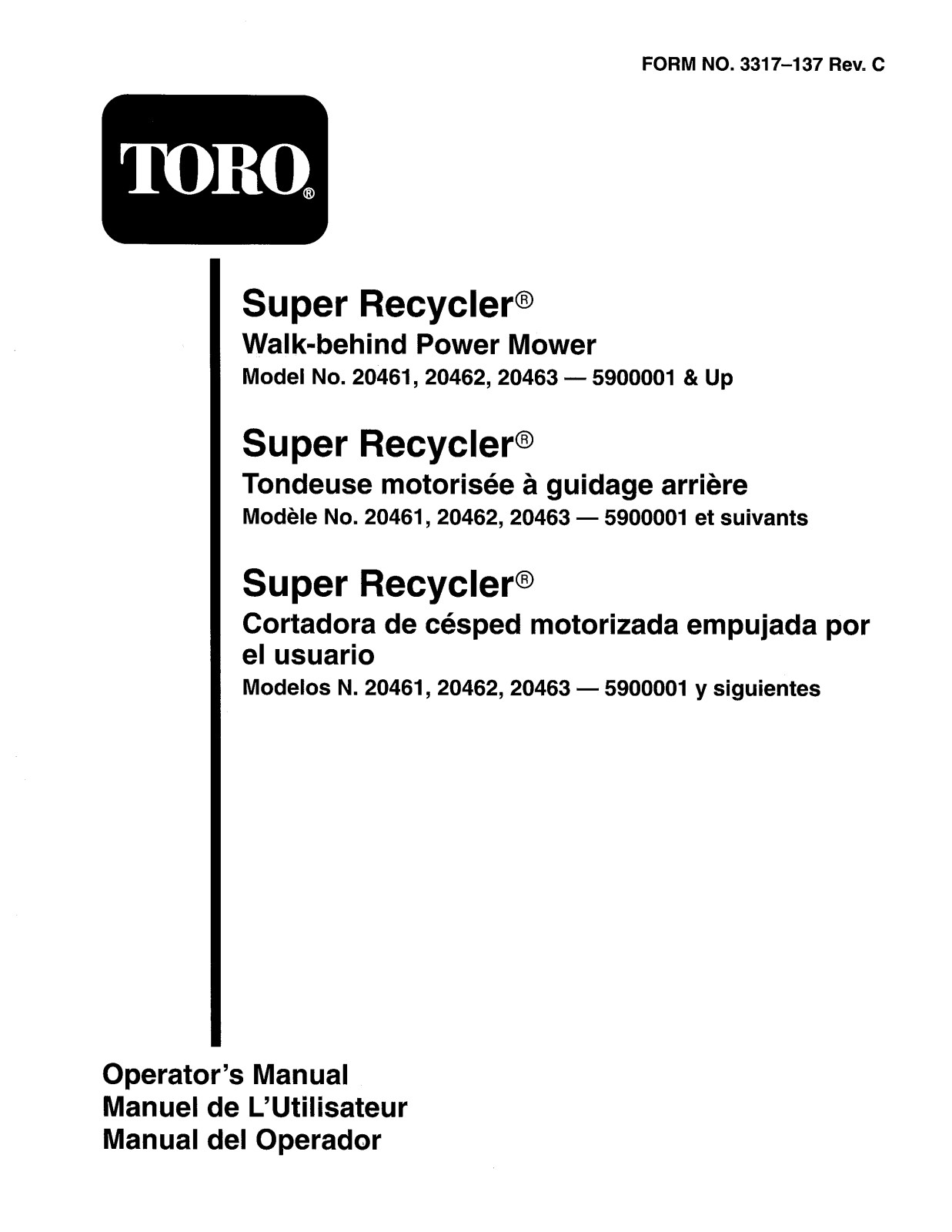 Toro 20461, 20462, 20463 Operator's Manual