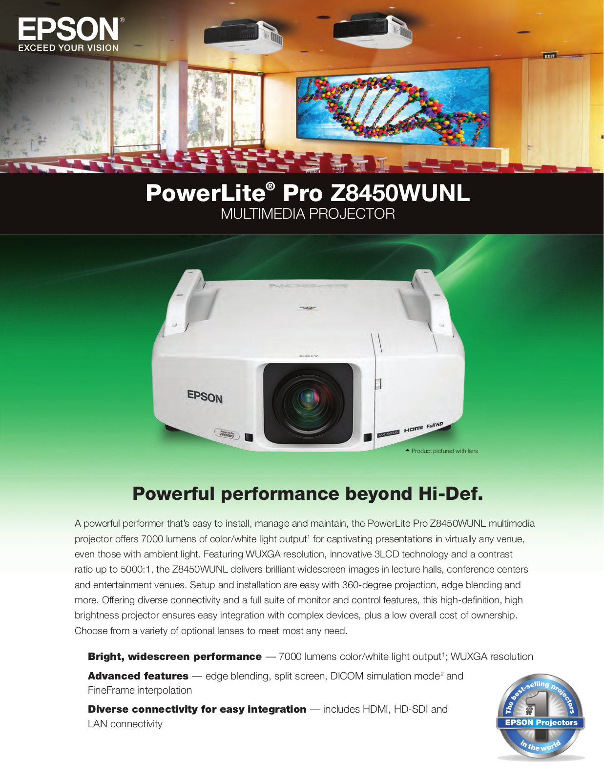 Epson PowerLite Pro Z8450WUNL Product Sheet