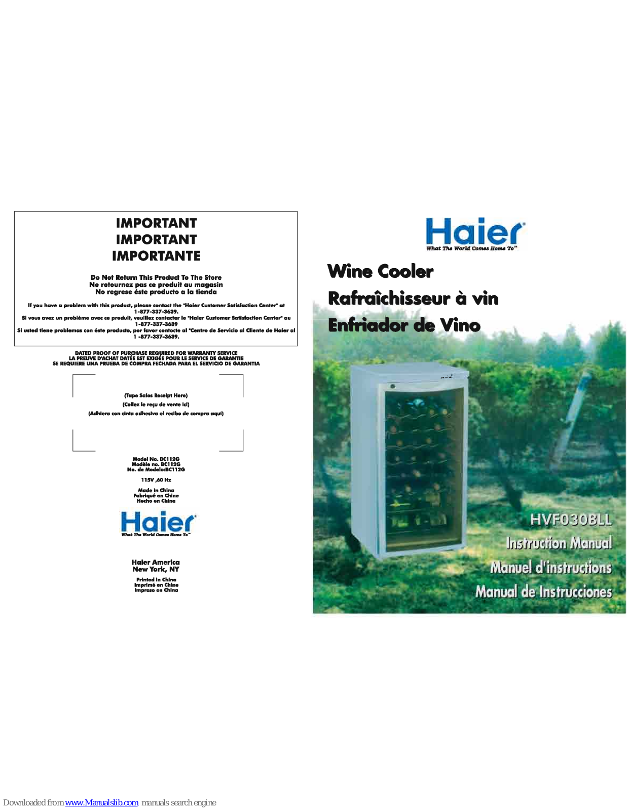 Haier HVF030BLL Instruction Manual