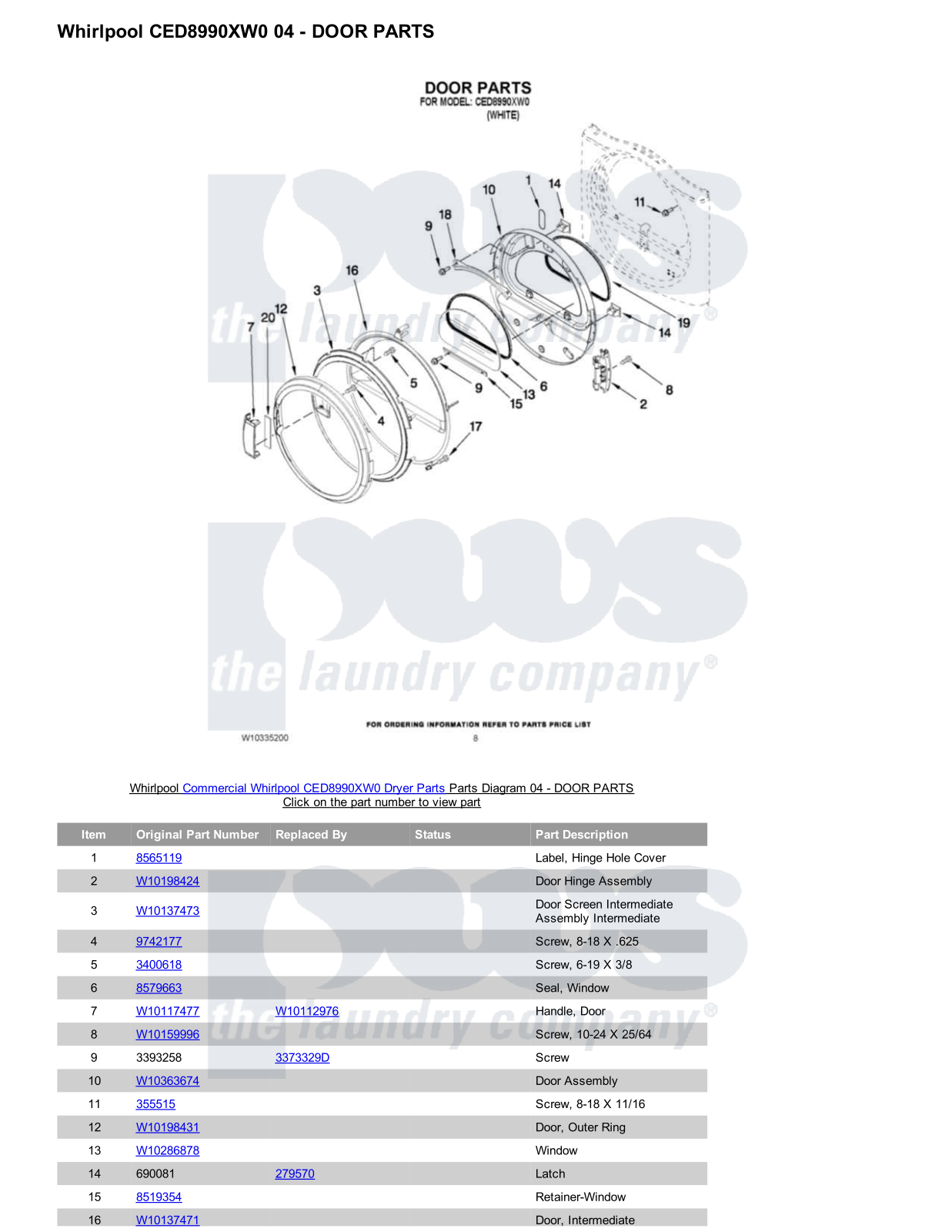 Whirlpool CED8990XW0 Parts Diagram