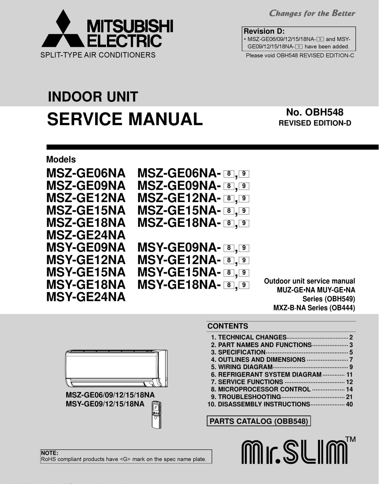 Mitsubishi MSZ-GE09NA Service Manual