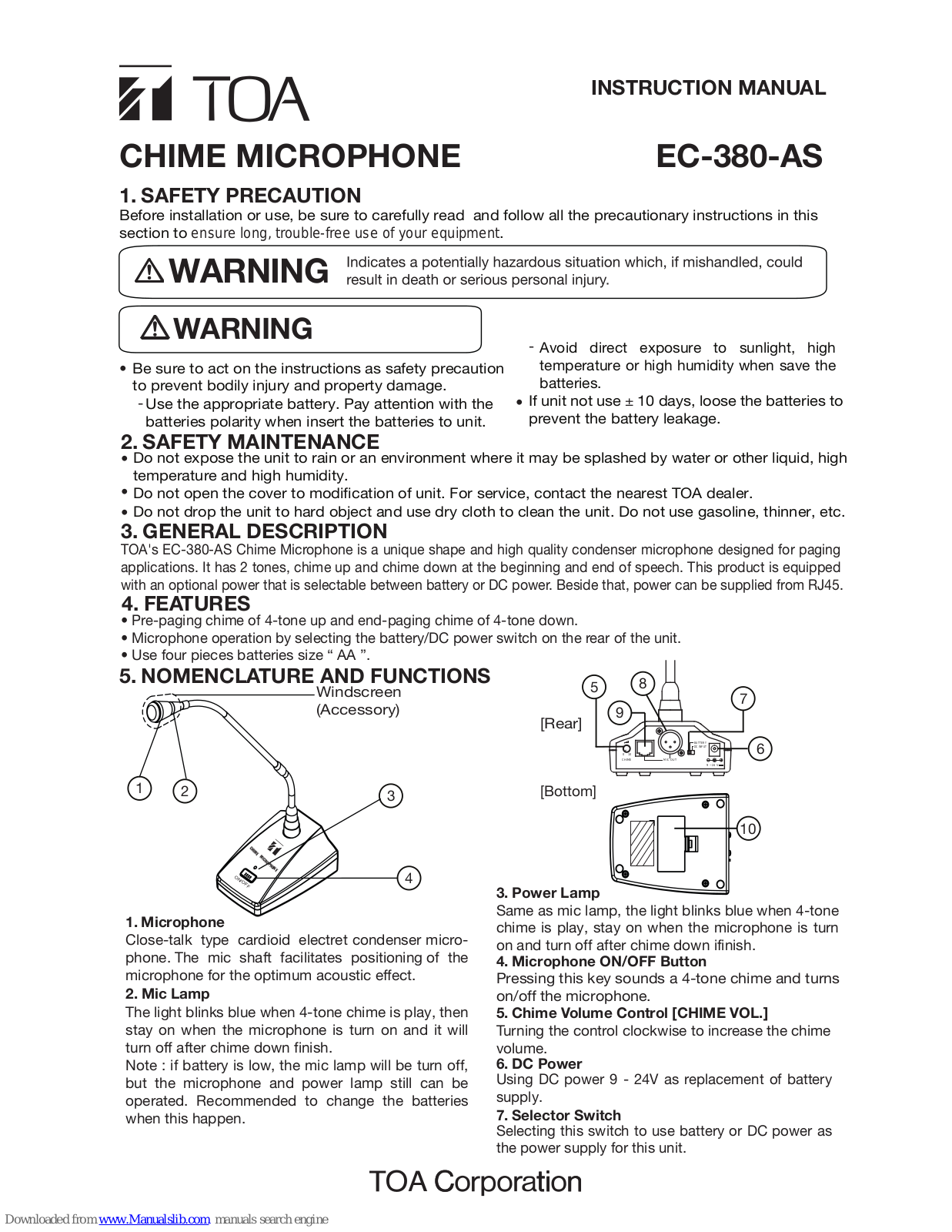 Toa EC-380-AS Instruction Manual