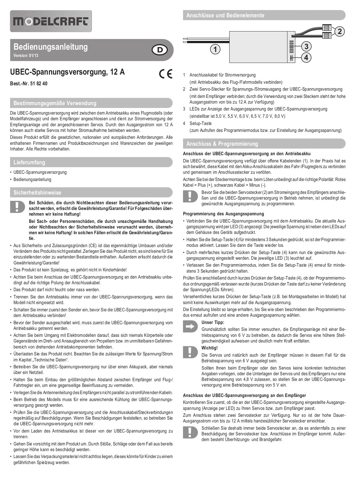 Modelcraft 51 82 40 Operating instructions