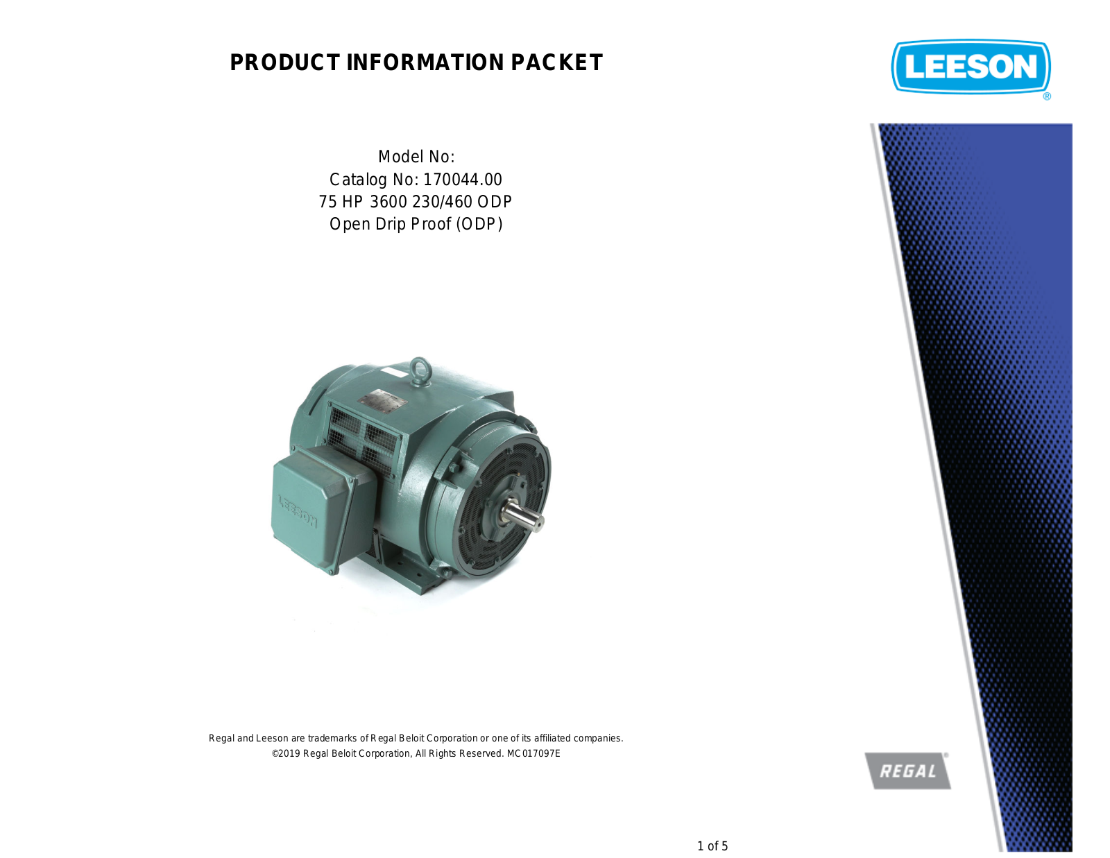 Leeson 170044.00 PRODUCT INFORMATION PACKET