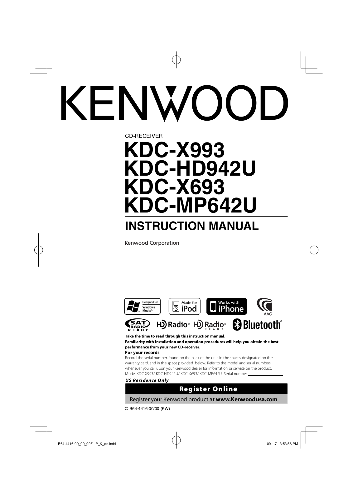 Kenwood KDC-X993, KDC-MP642U, KDC-X693 User Manual