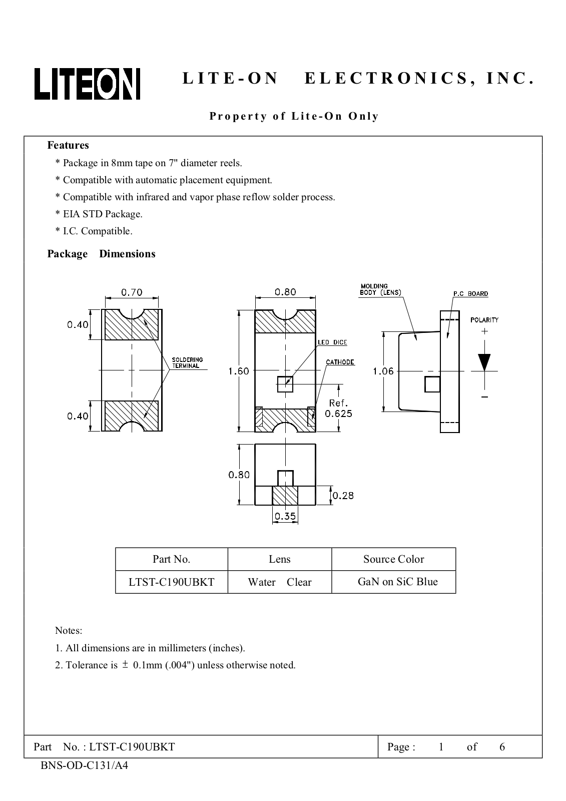 Datasheet LTST-C190UBKT Specification - ManualMachine.com