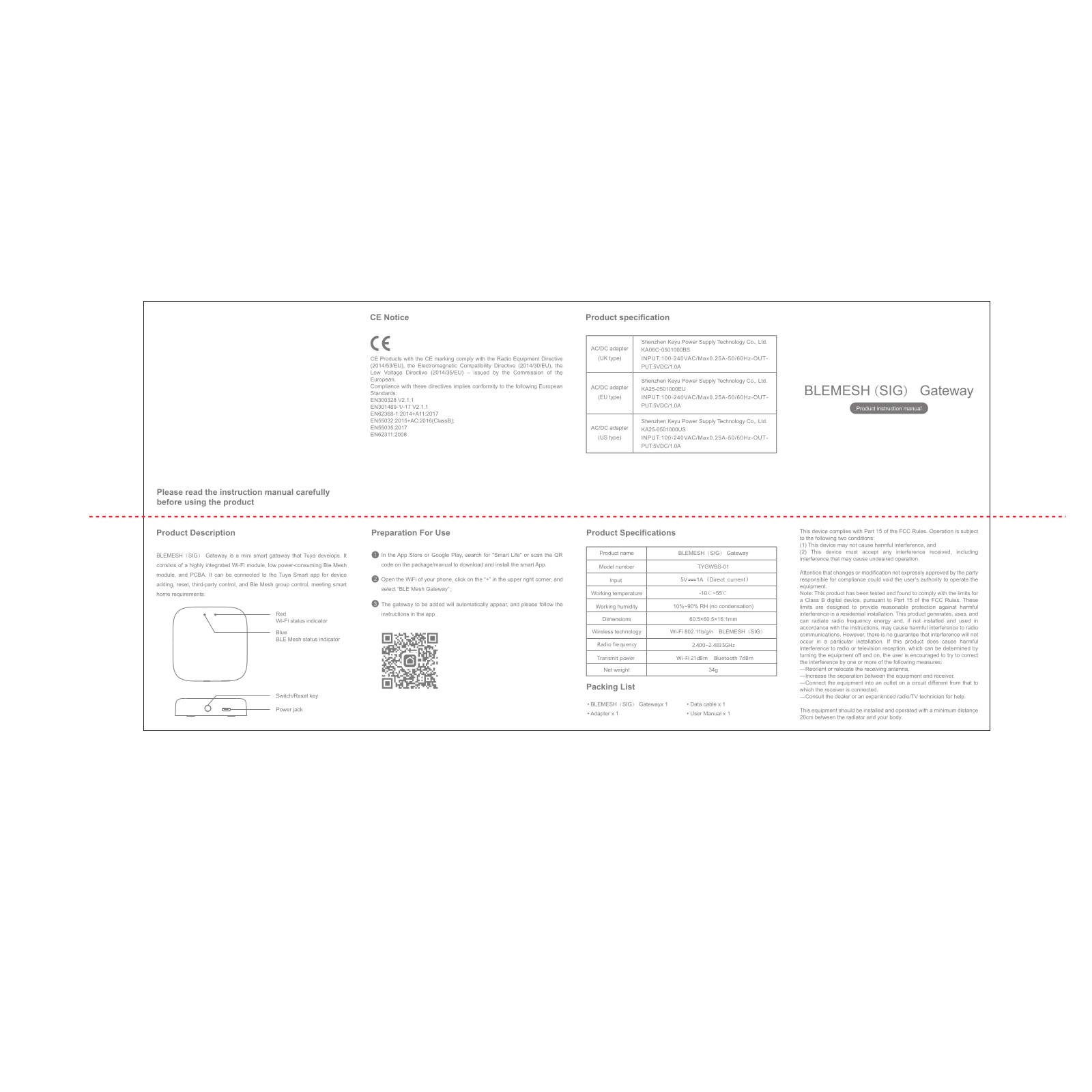 Hangzhou Tuya Information Technology TYGWBS 01 User Manual