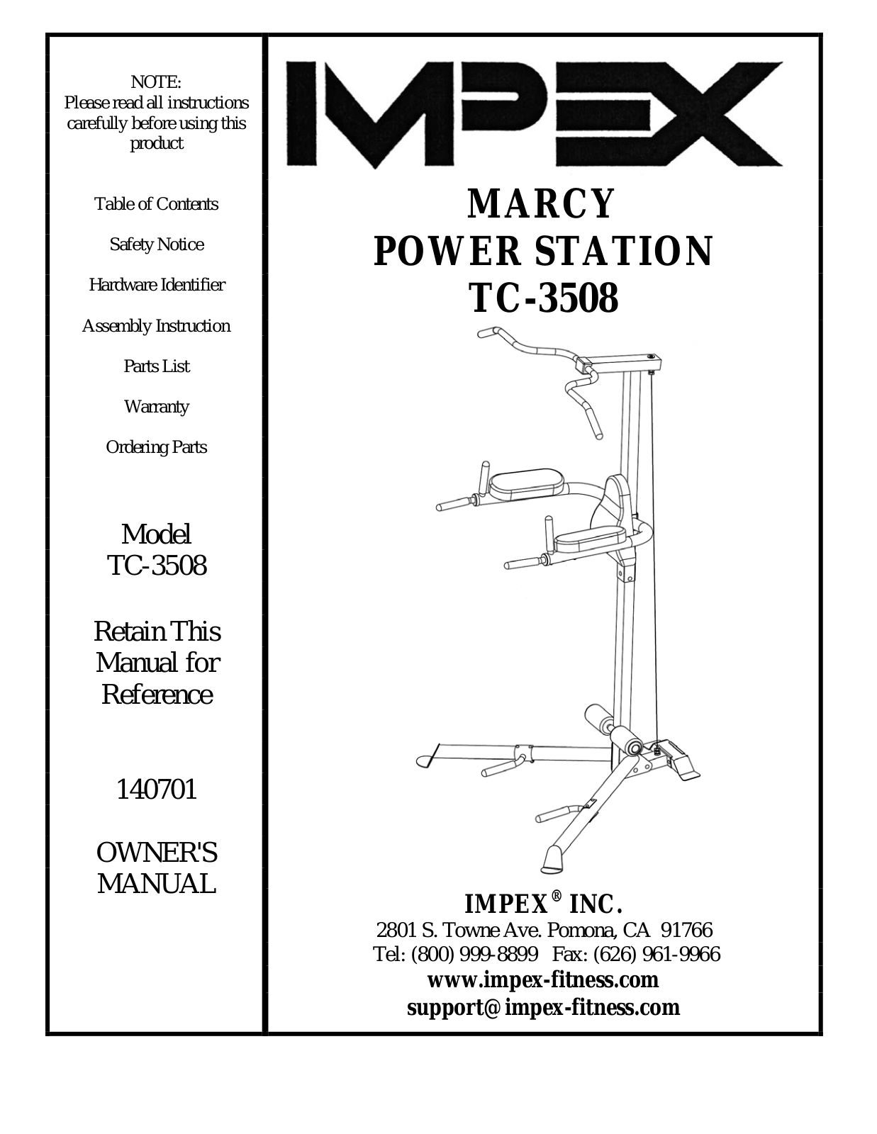 Impex TC-3508 Owner's Manual