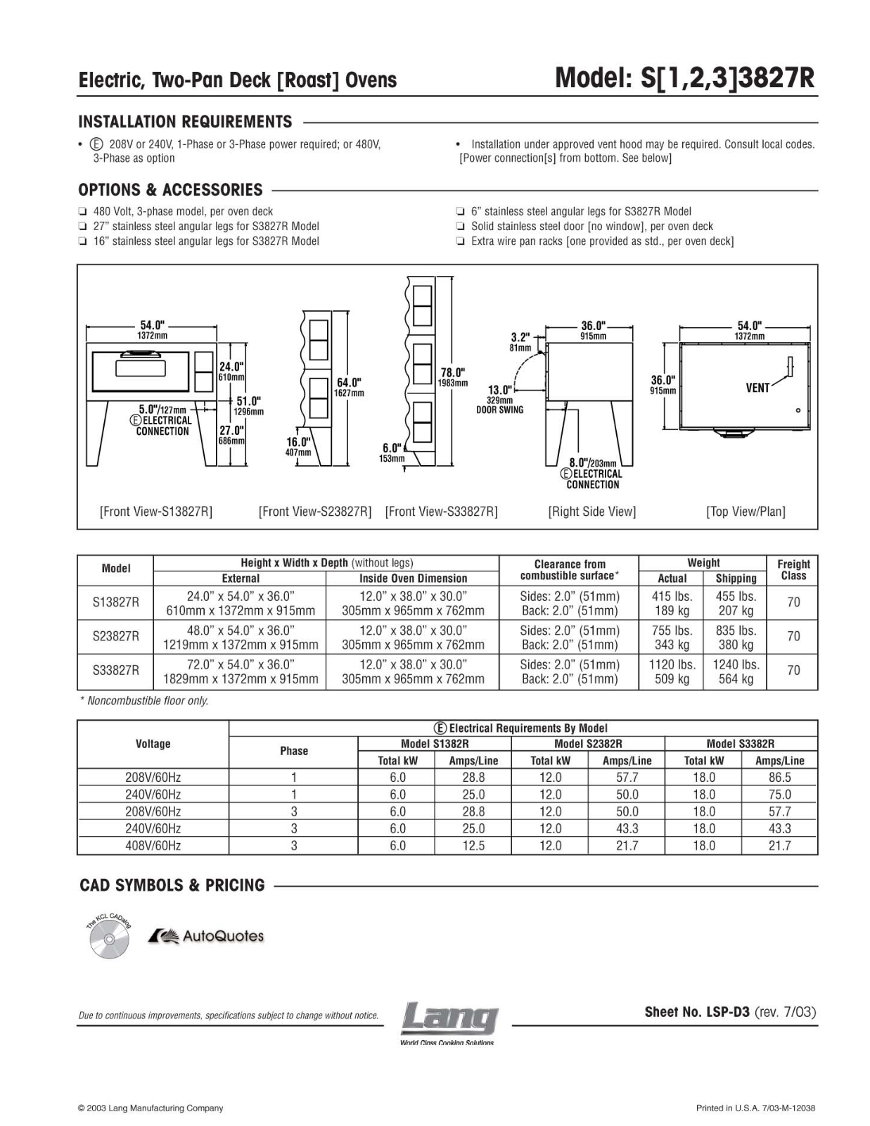 Lang Manufacturing S13827R User Manual