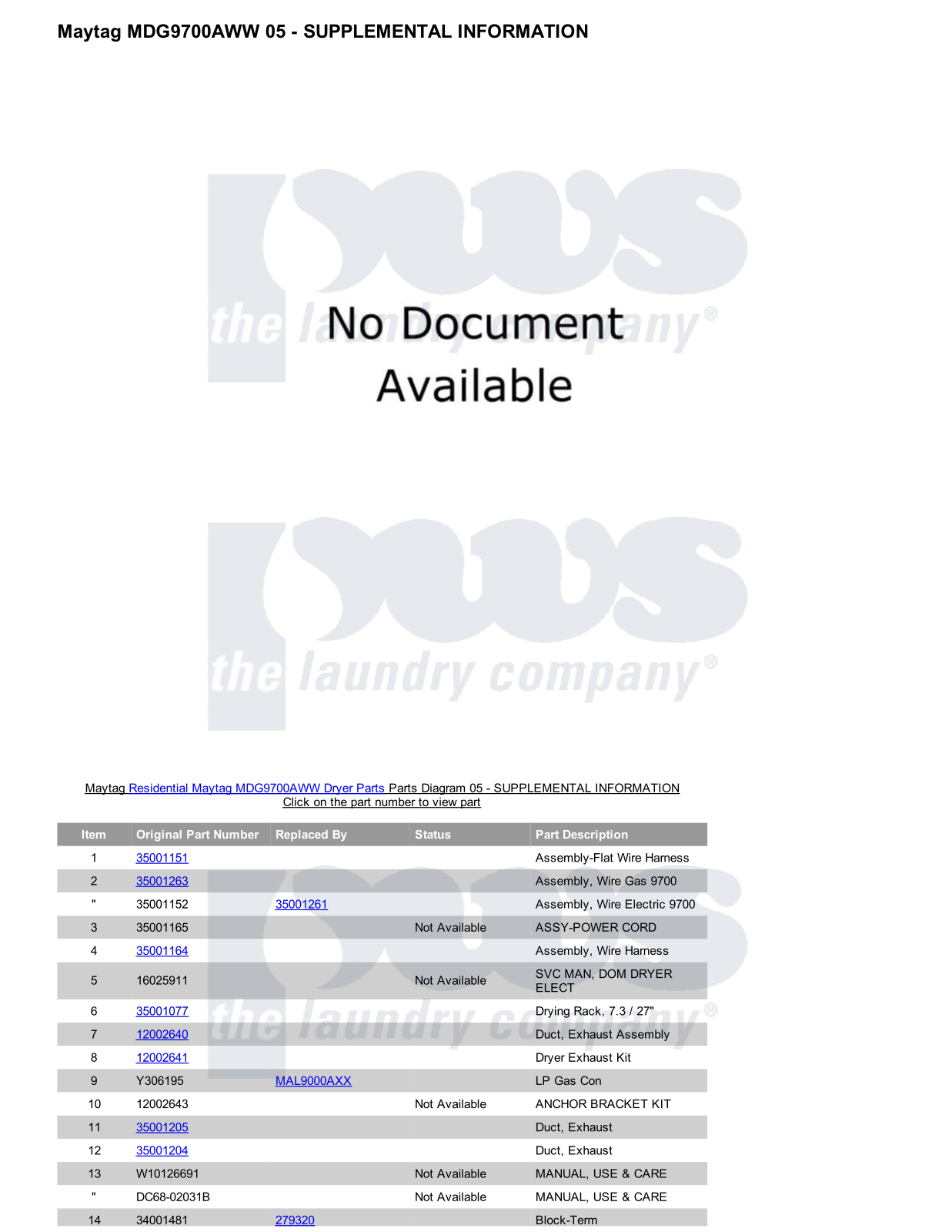 Maytag MDG9700AWW Parts Diagram