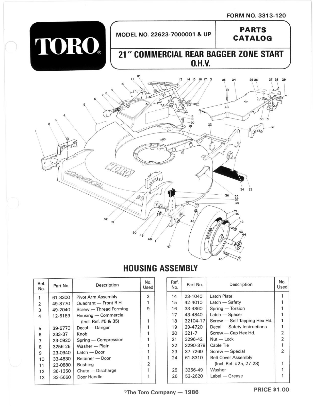 Toro 22623 Parts Catalogue