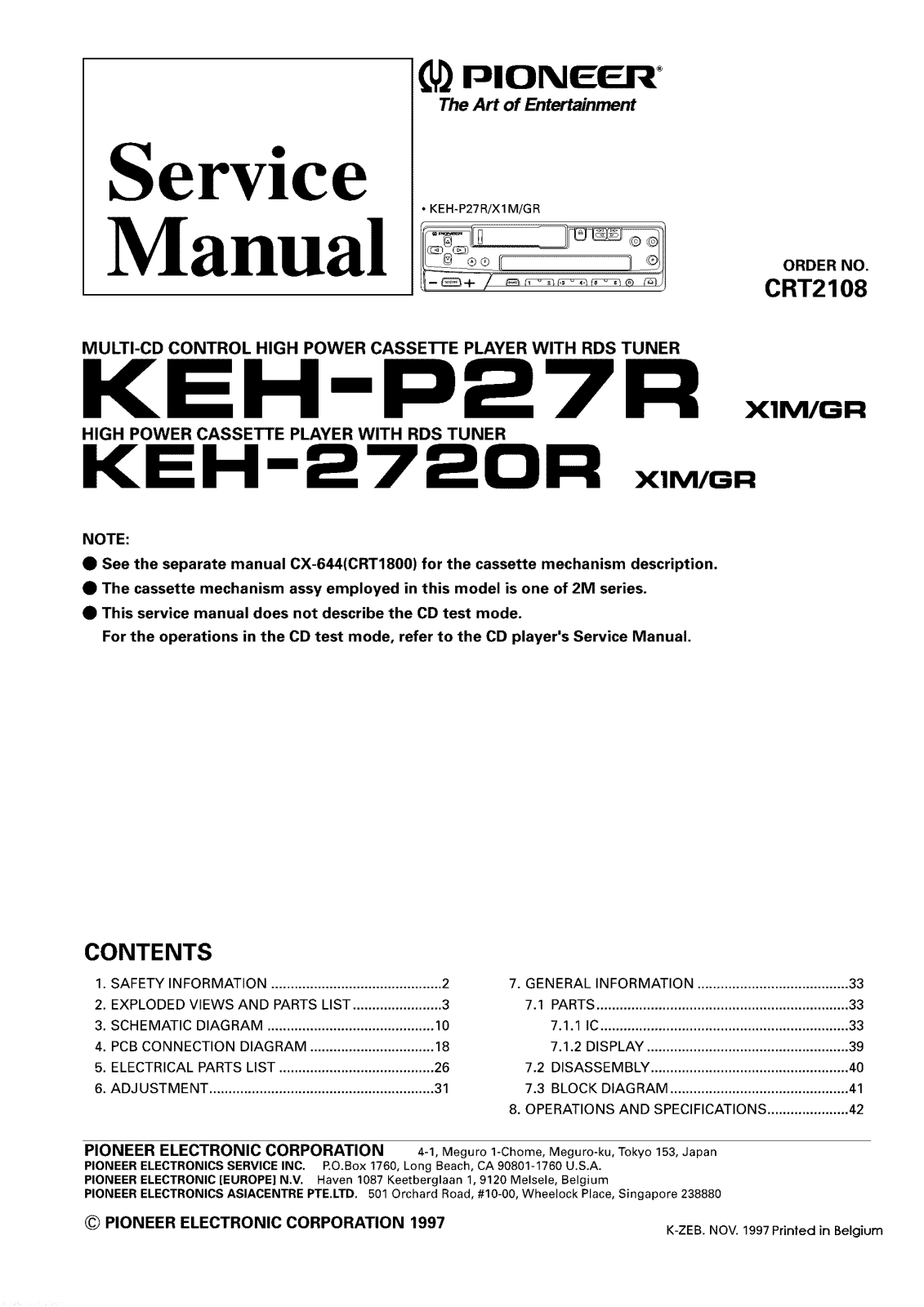 Pioneer KEH-P2720 SERVICE MANUAL