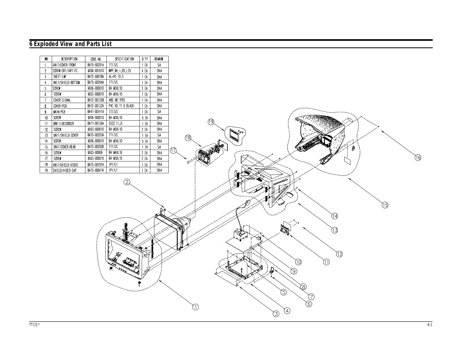 Samsung TT17J, TT17JSBLSV-XSG Expoioded View and Parts List