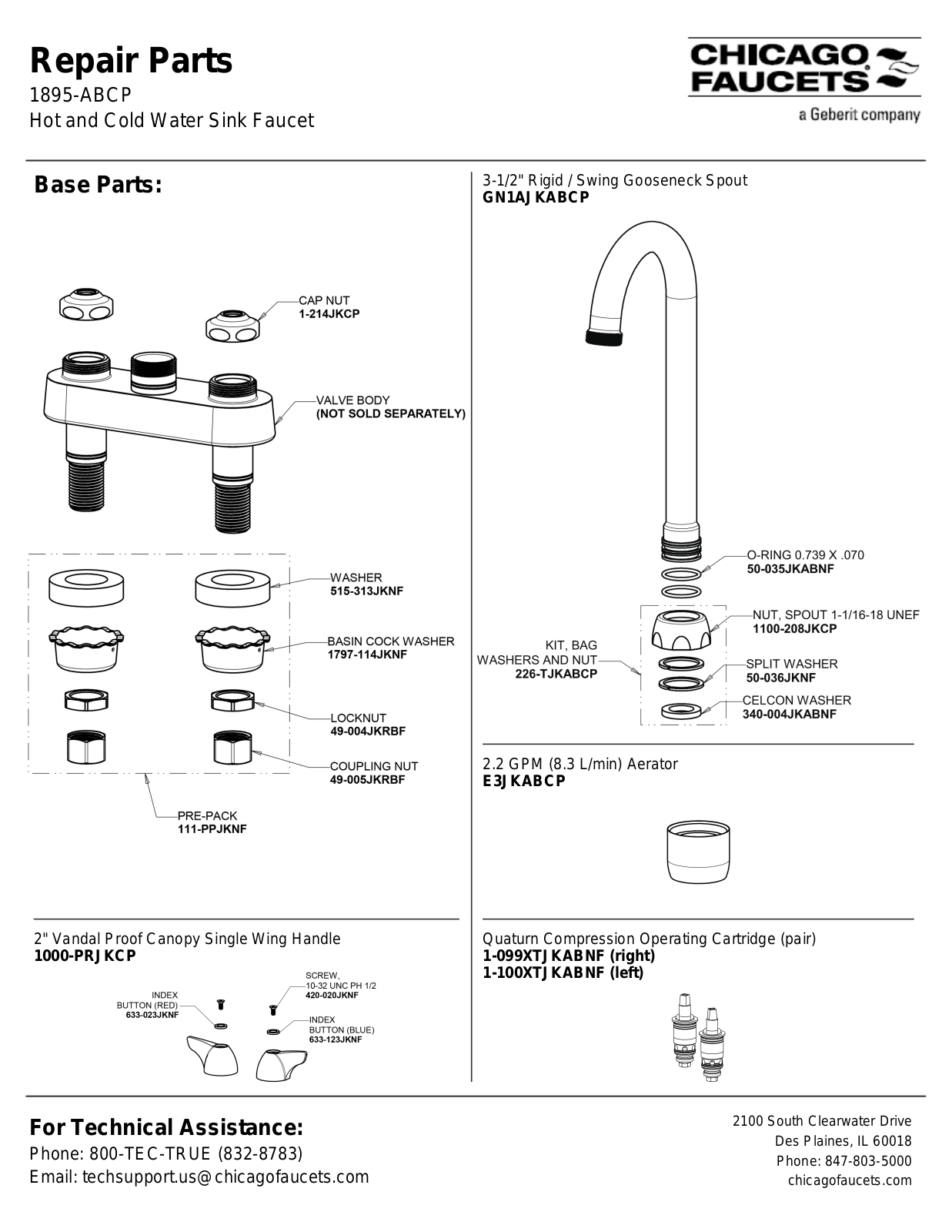 Chicago Faucet 1895-AB Parts List