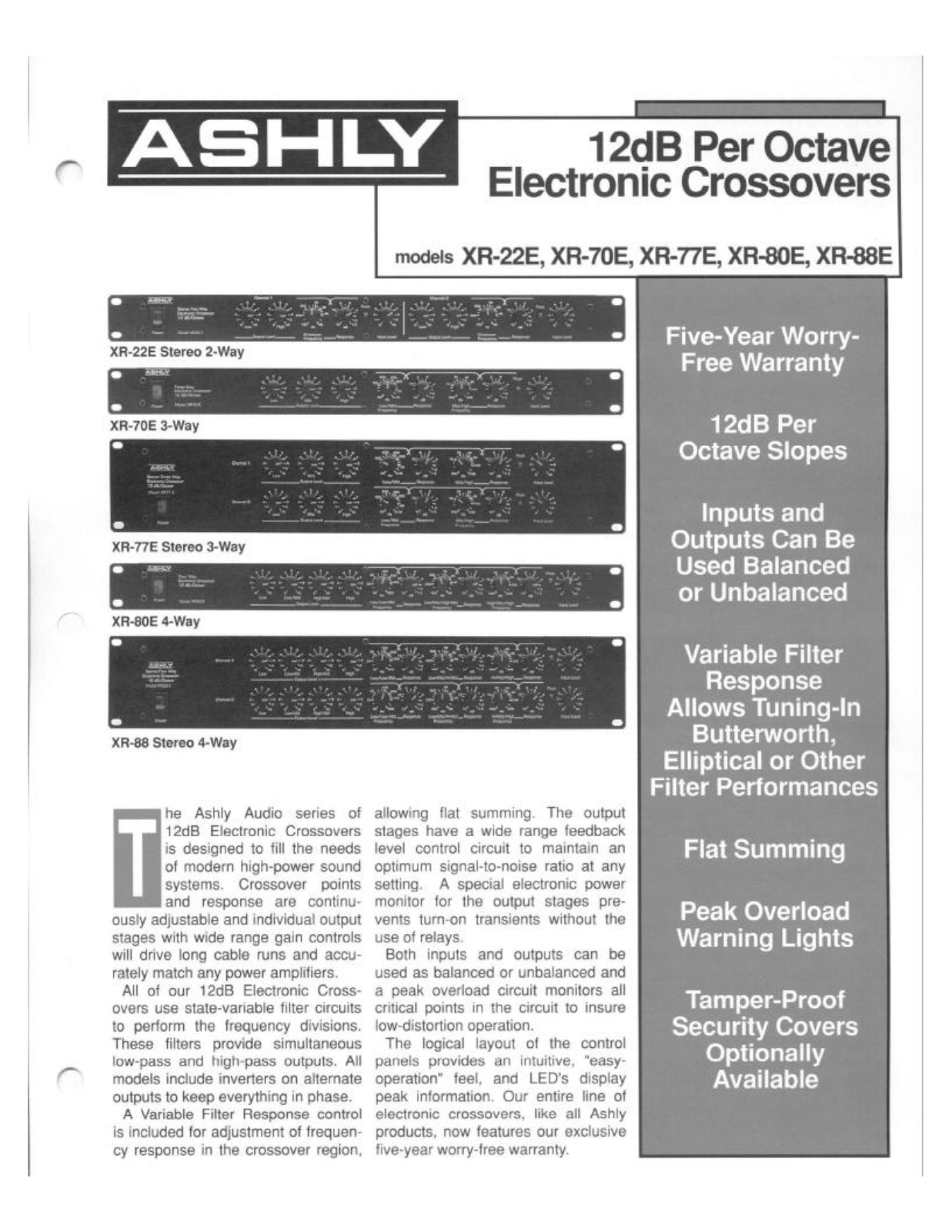 Ashly XR-80E, XR-88E, XR-22E, XR-77E User Manual