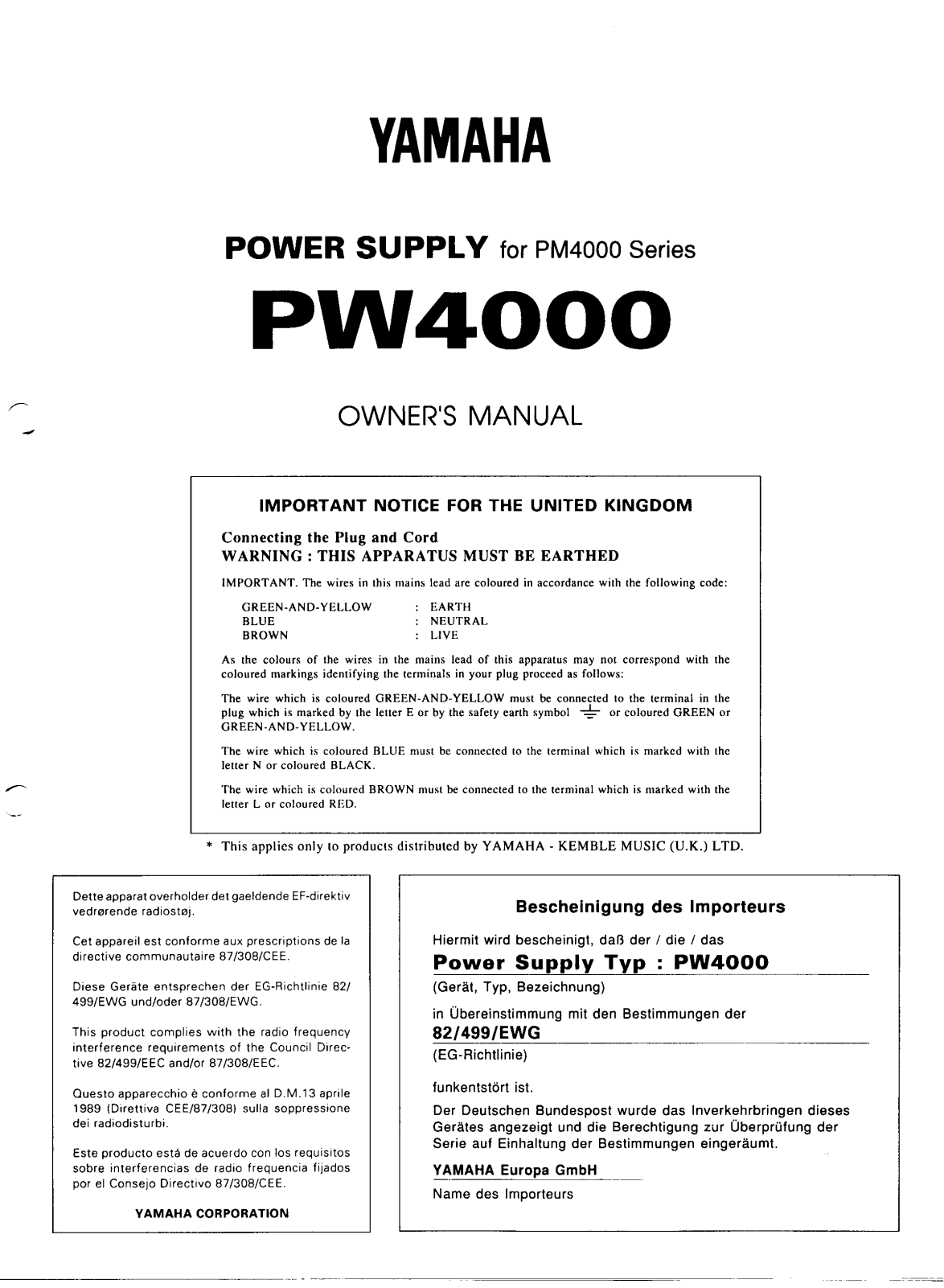 Yamaha PW4000 User Manual