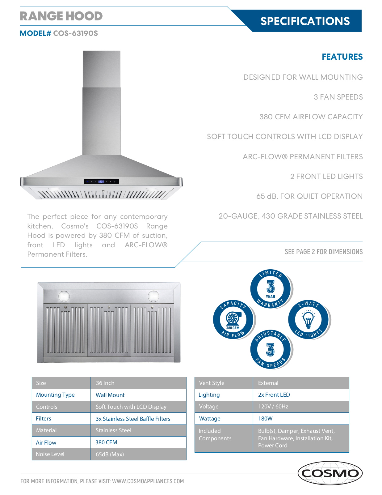 Cosmo W007209693 Specifications - ManualMachine.com