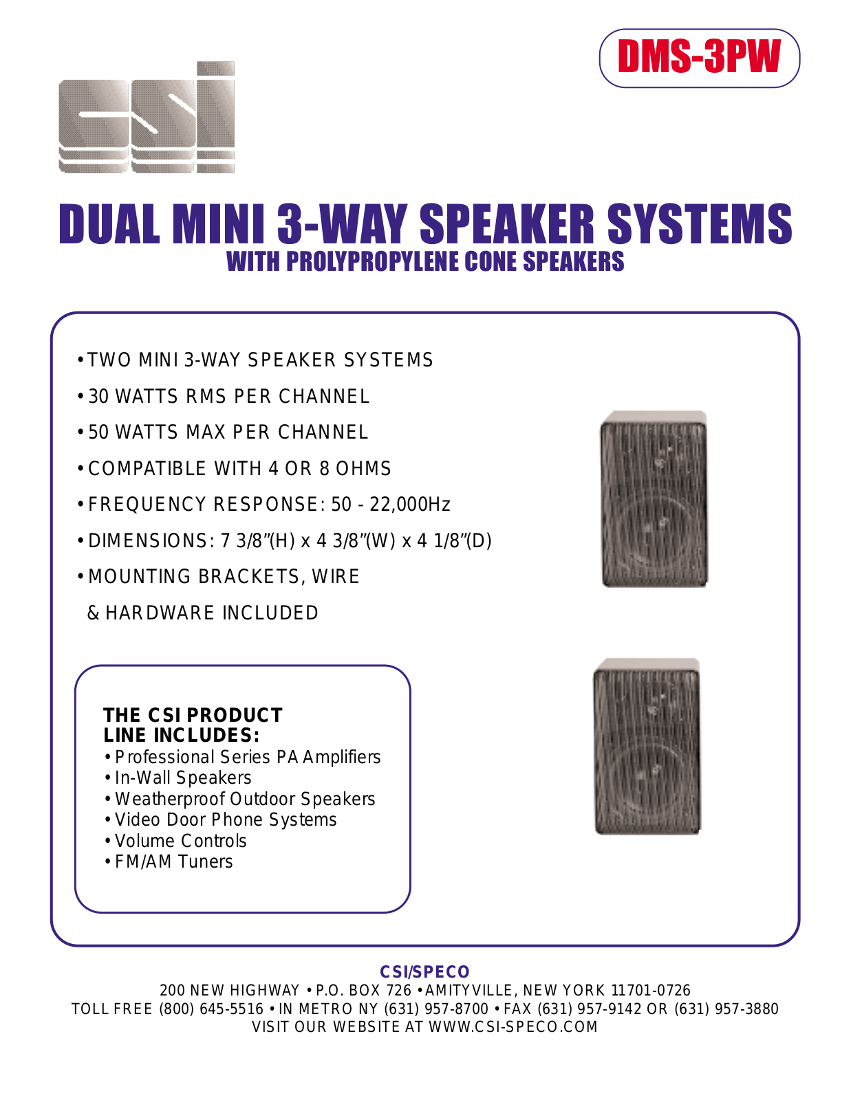 Speco Technologies DMS-3PW User Manual