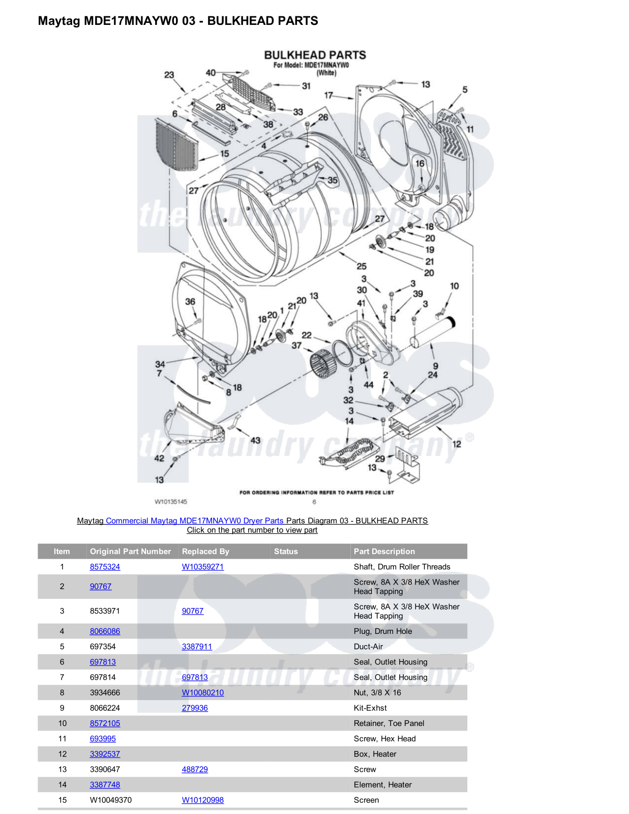 Maytag MDE17MNAYW0 Parts Diagram