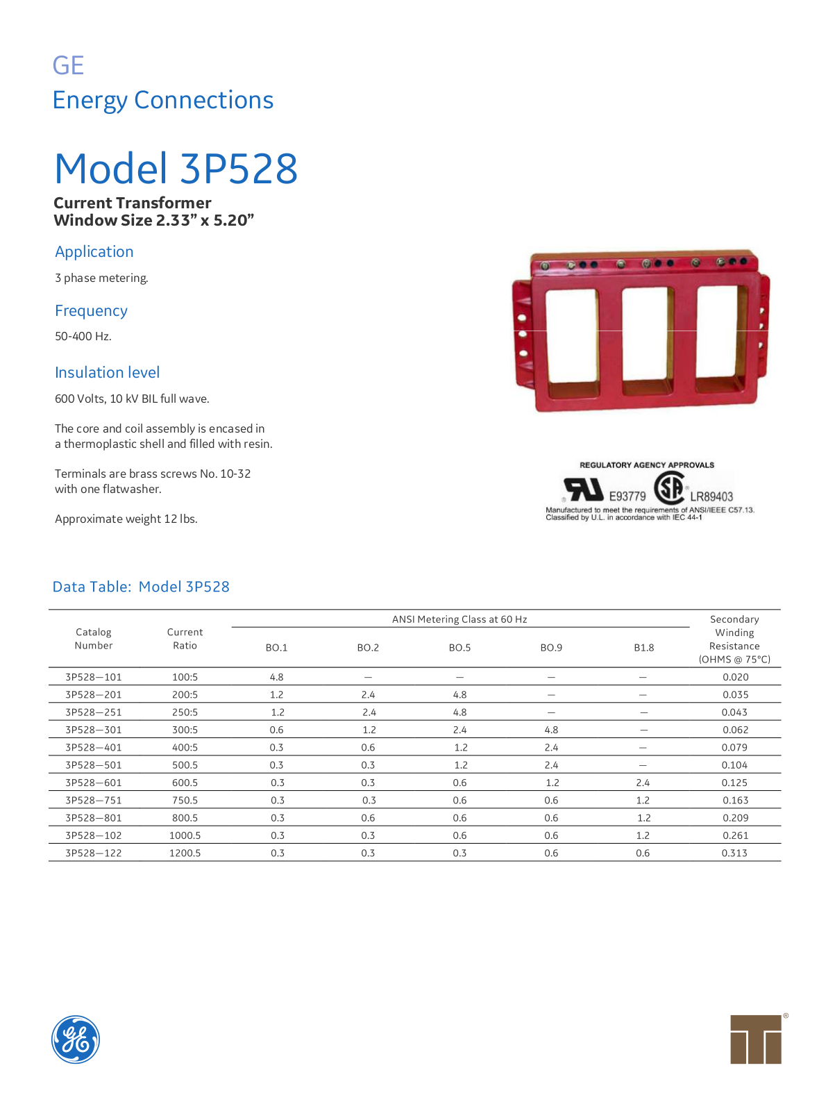 Instrument Transformer, Div of GE 3P528 Data Sheet