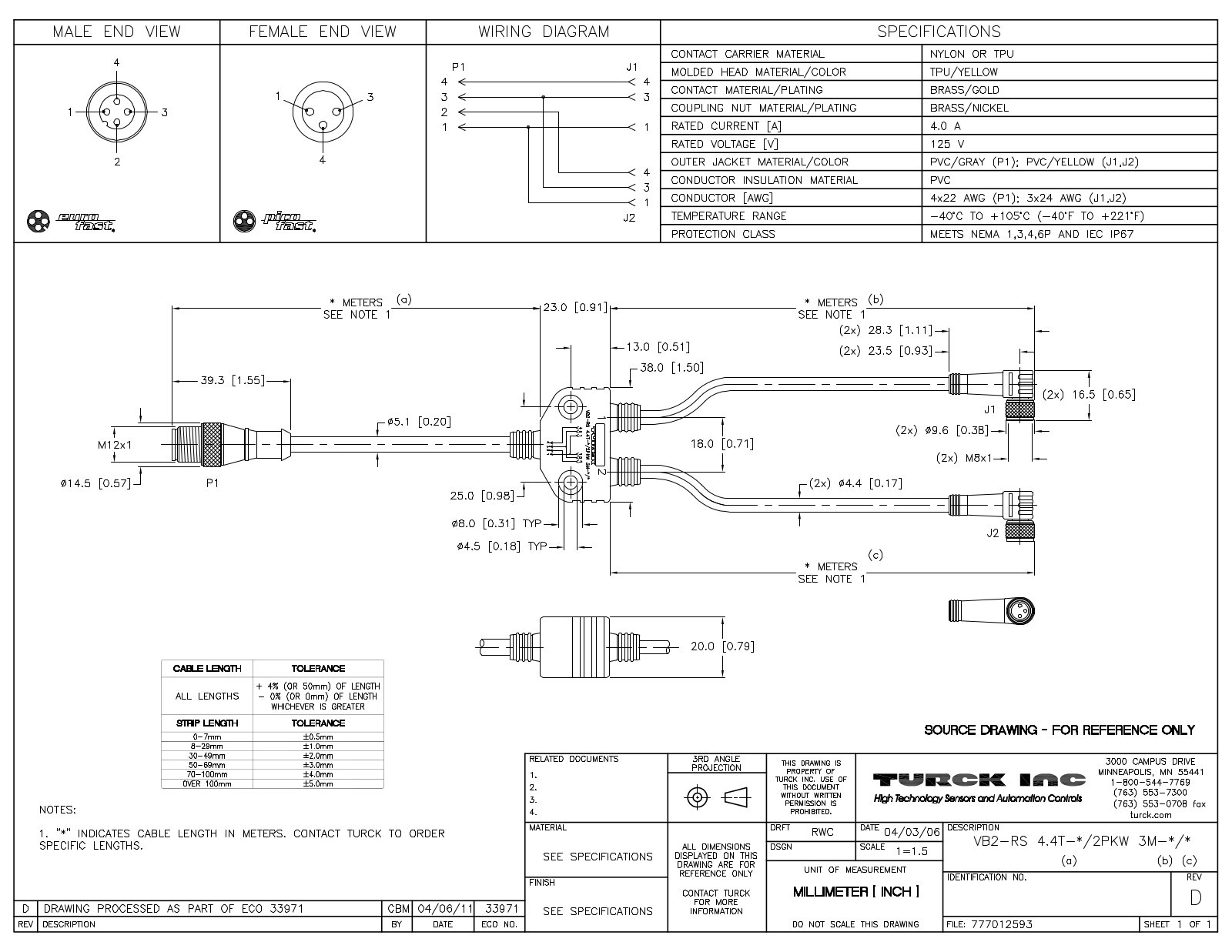 Turck VB2-RS4.4T-0.3/2PKW3M-3/3 Specification Sheet