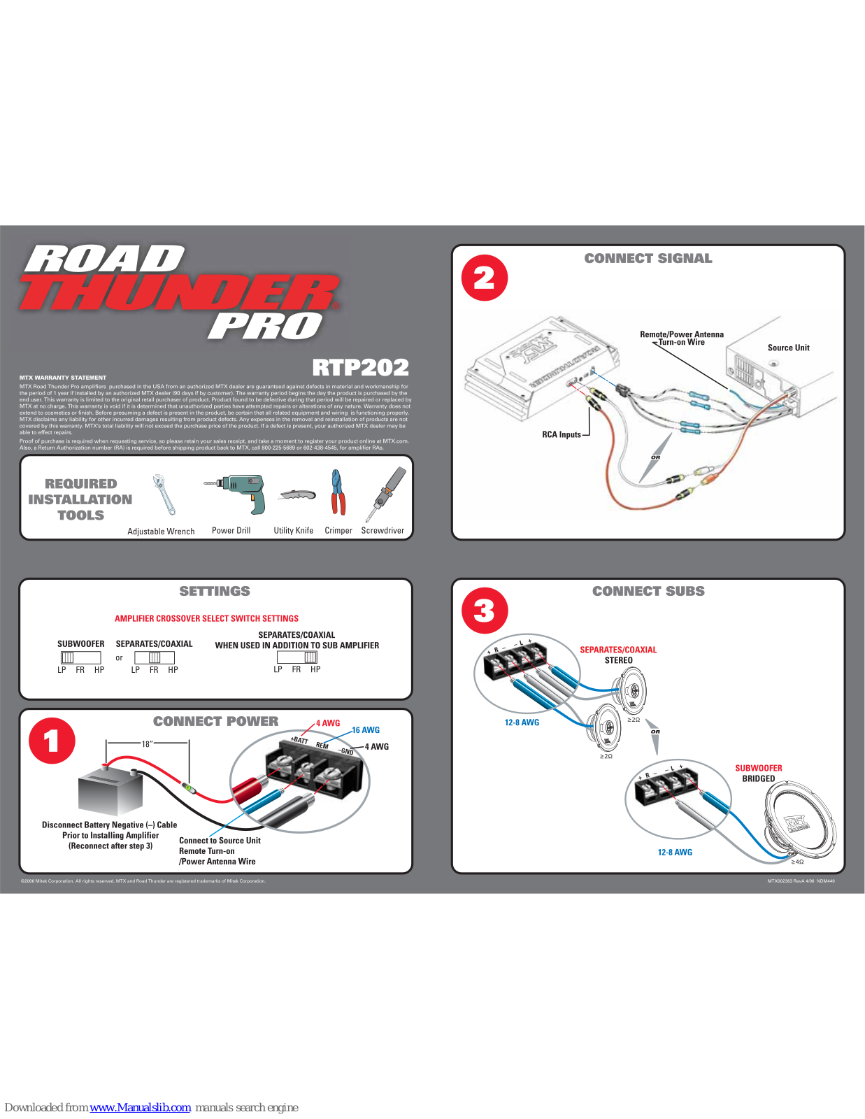 MTX Road Thunder RTP202, Road Thunder Pro RTP202 Connection Manual