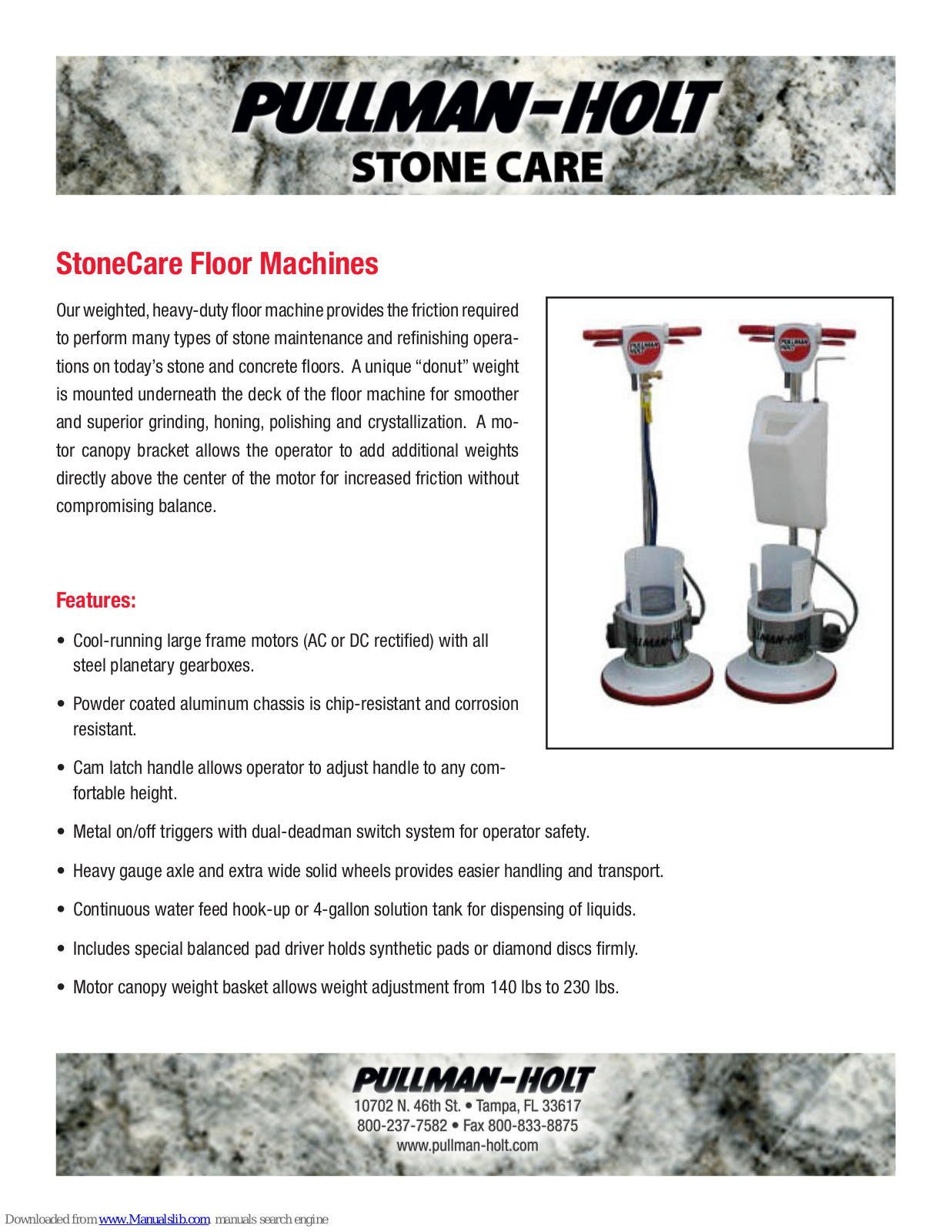 Pullman Holt B16F-SC-AT, B16F-SC-AW, B16F-SC-DT, B16F-SC-DW Specifications - ManualMachine.com