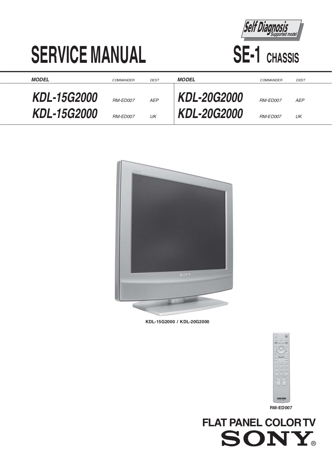 Sony kdl15g2000, kdl20g2000 schematic