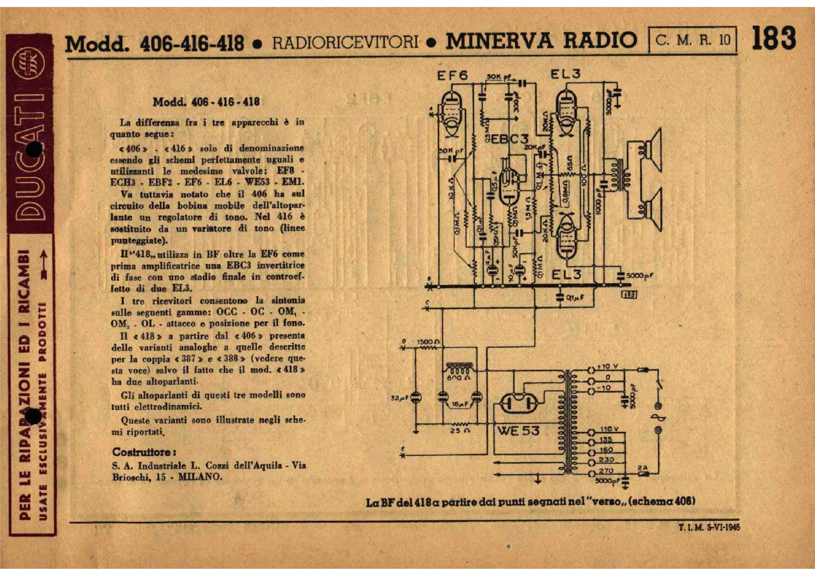 Minerva 406, 416, 418 schematic