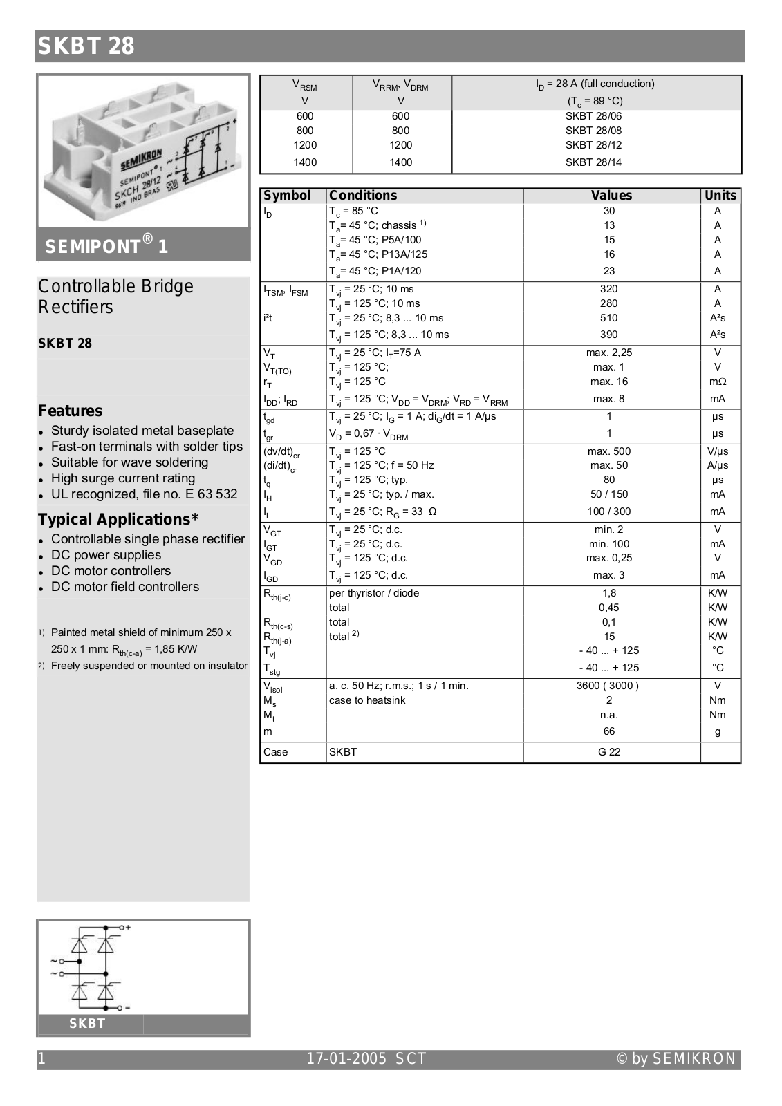 Semikron SKBT28 Data Sheet