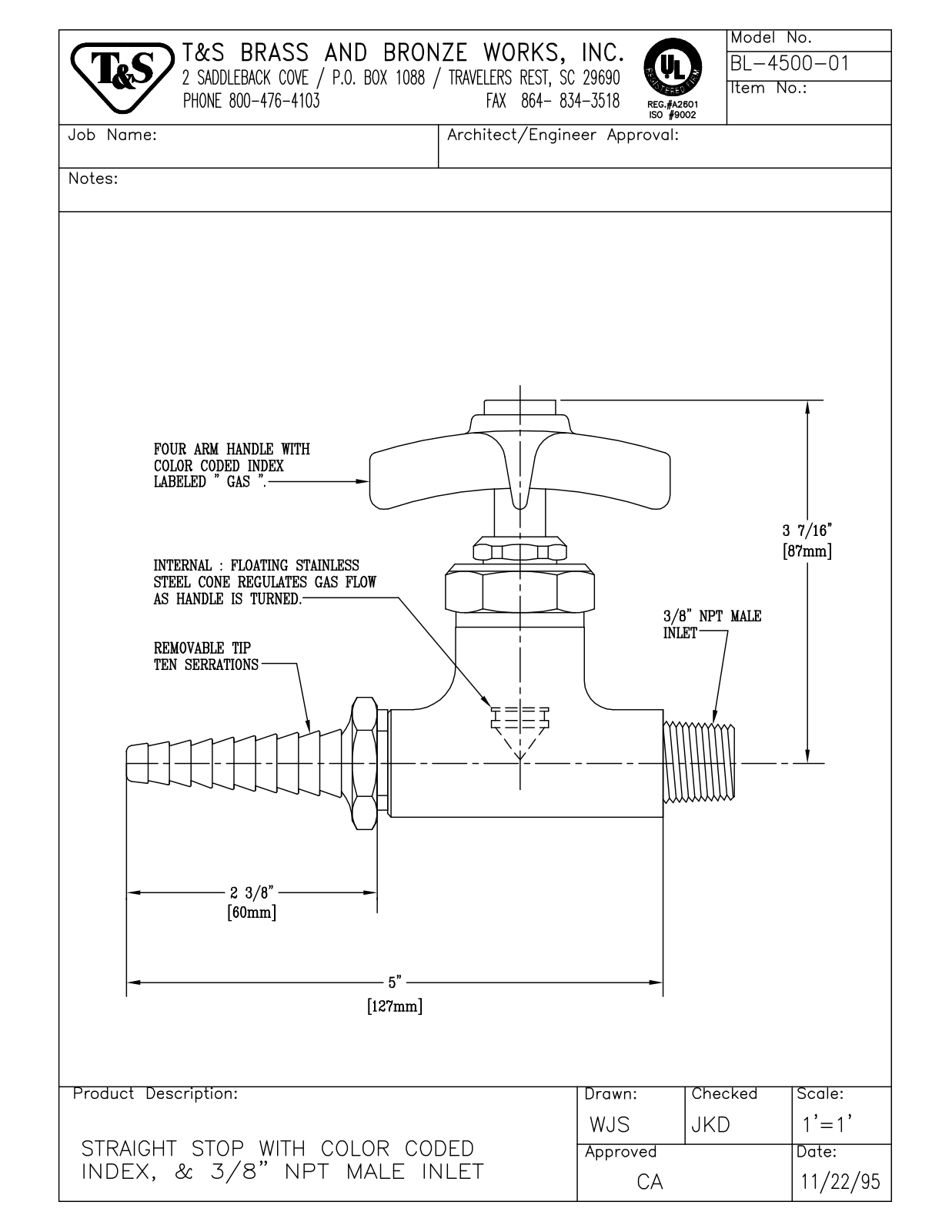 T & S Brass & Bronze Works BL-4500-01 General Manual