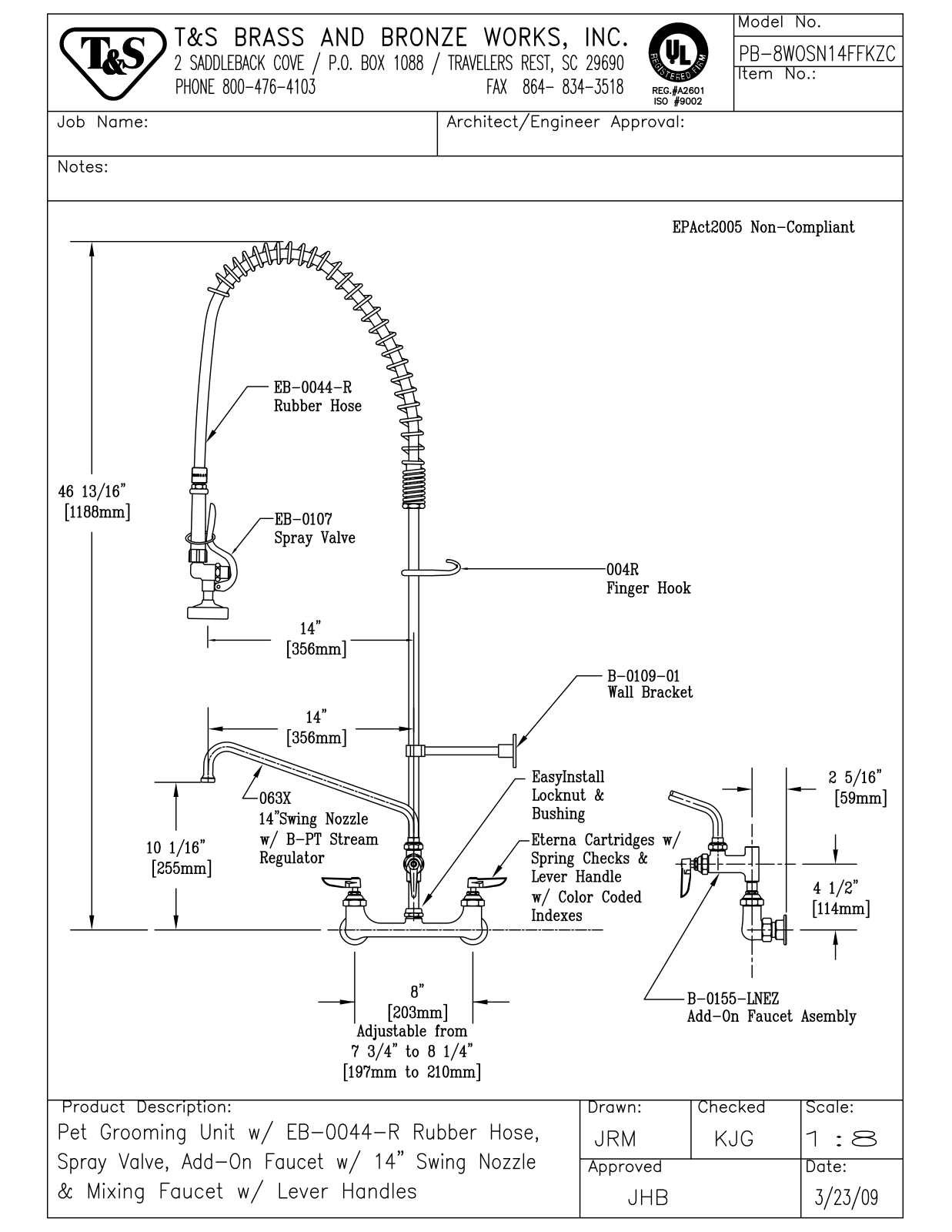 T&S Brass PB-8WOSN14FFKZC User Manual