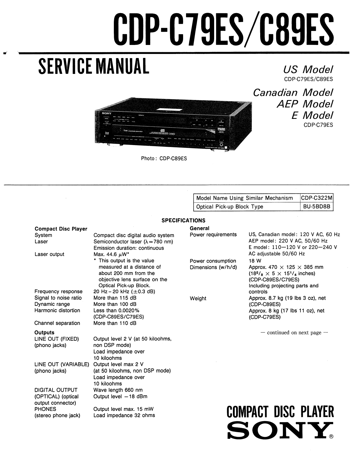 Sony CDPC-89-ES Service manual