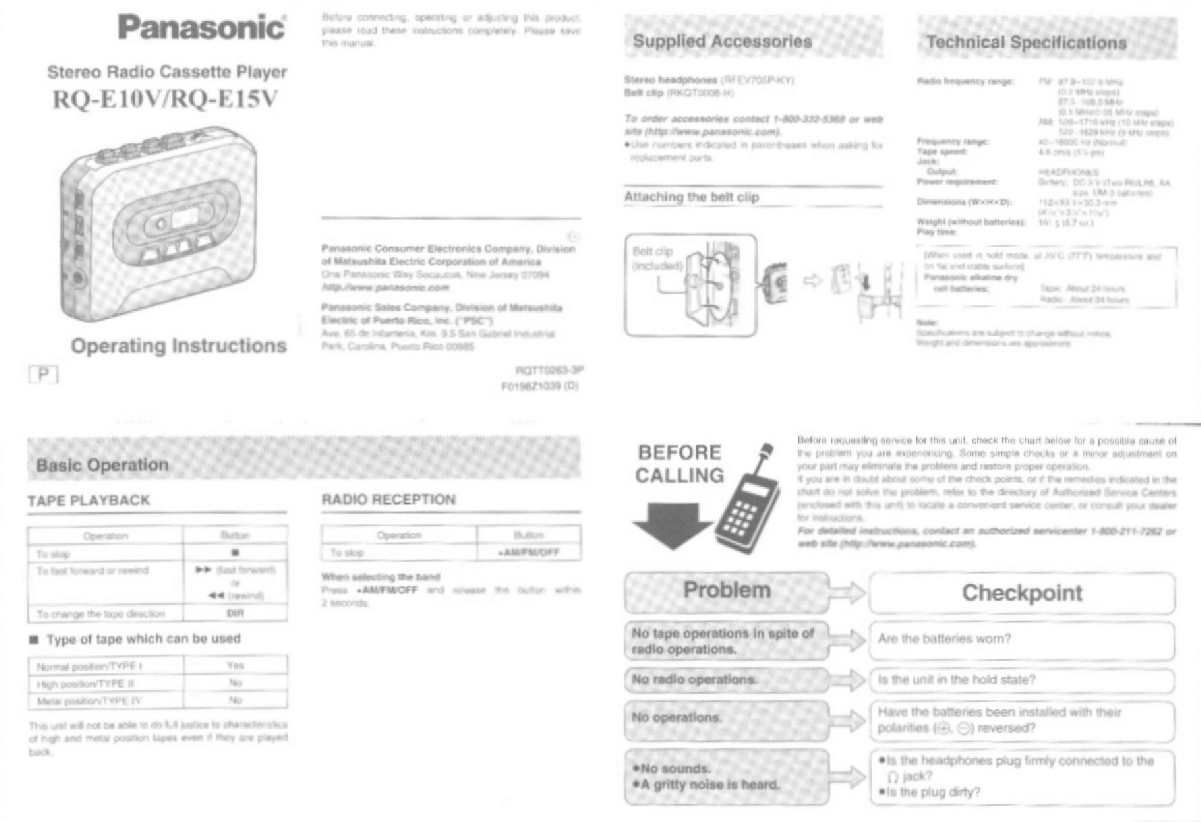 Panasonic RQ-E10V User Manual