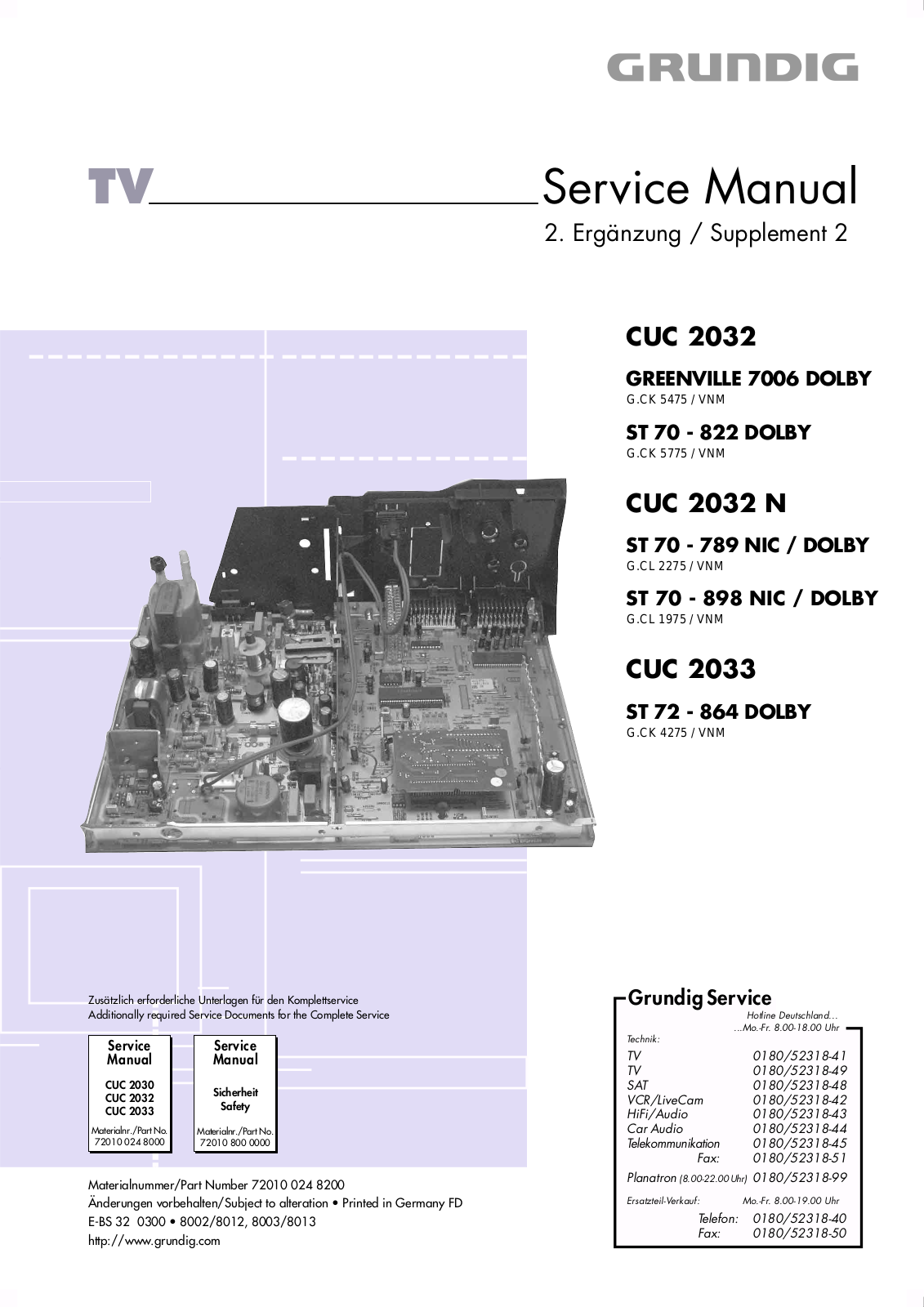 Grundig ST 70 - 822, ST 72 - 864, ST 70 - 898 NIC, ST 70 - 789 NIC Service Manual