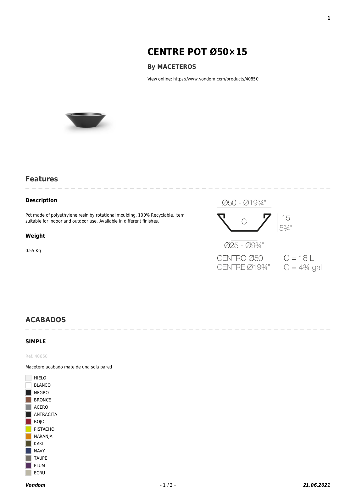 Vondom UCZW2487 Specifications - ManualMachine.com