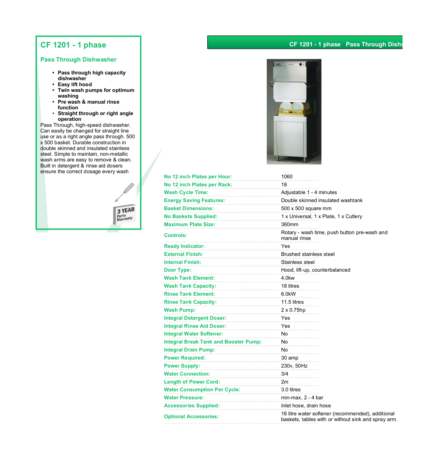 Valera CF 1201 - 1 PHASE DATASHEET