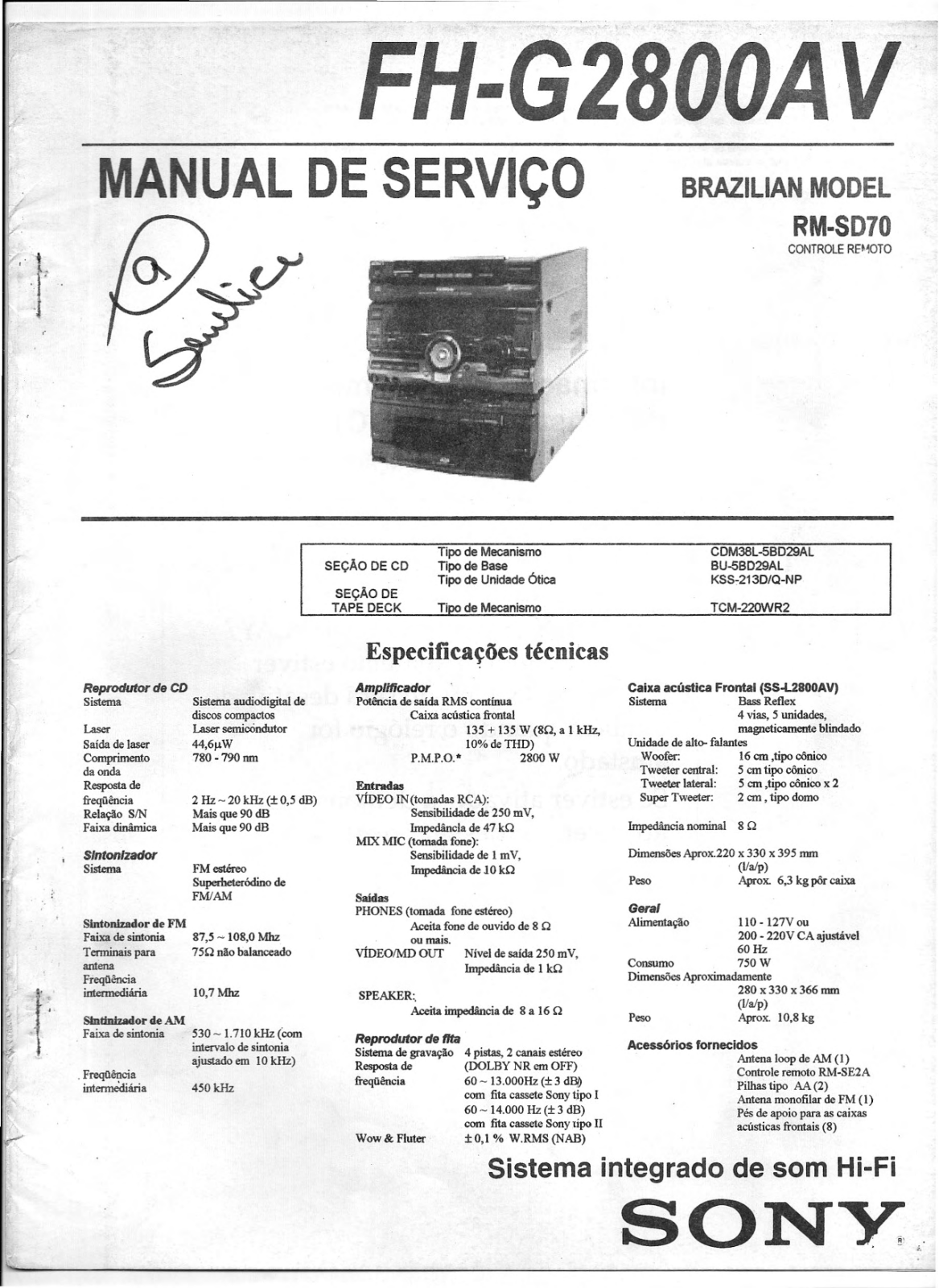 Sony FH-G2800AV Schematic