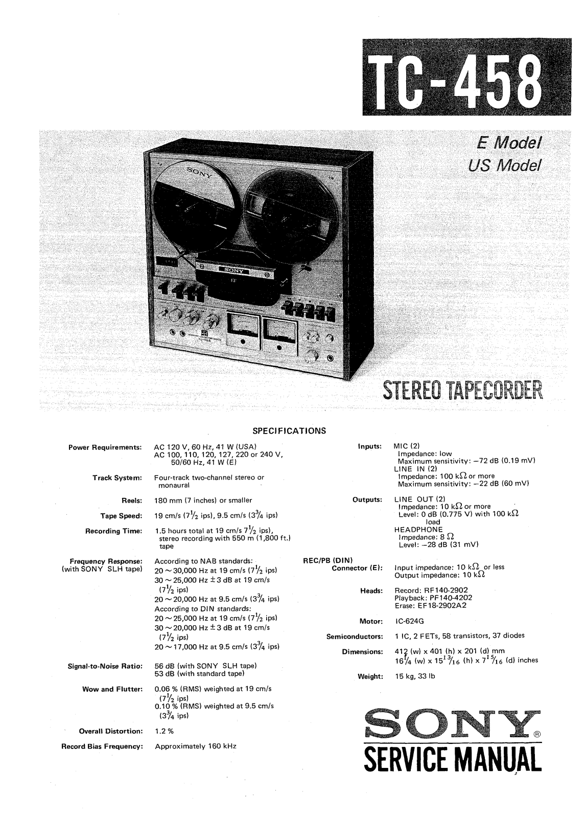 Sony TC-458 Service manual