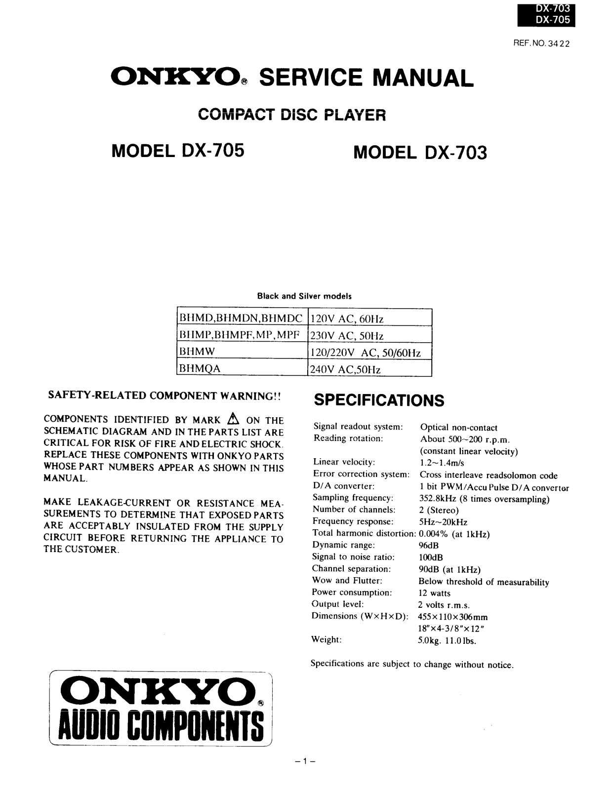 Onkyo DX-705, DX-703 Service Manual