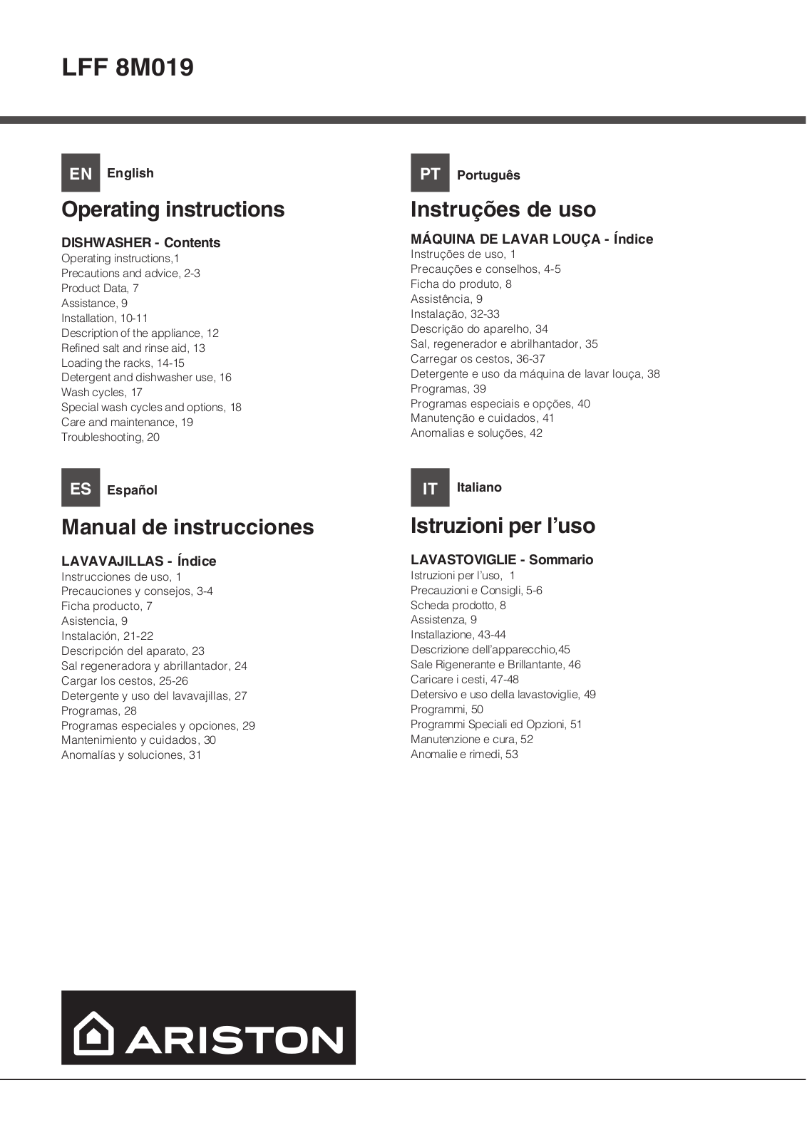 ARISTON LFF 8M019 X AG User Manual