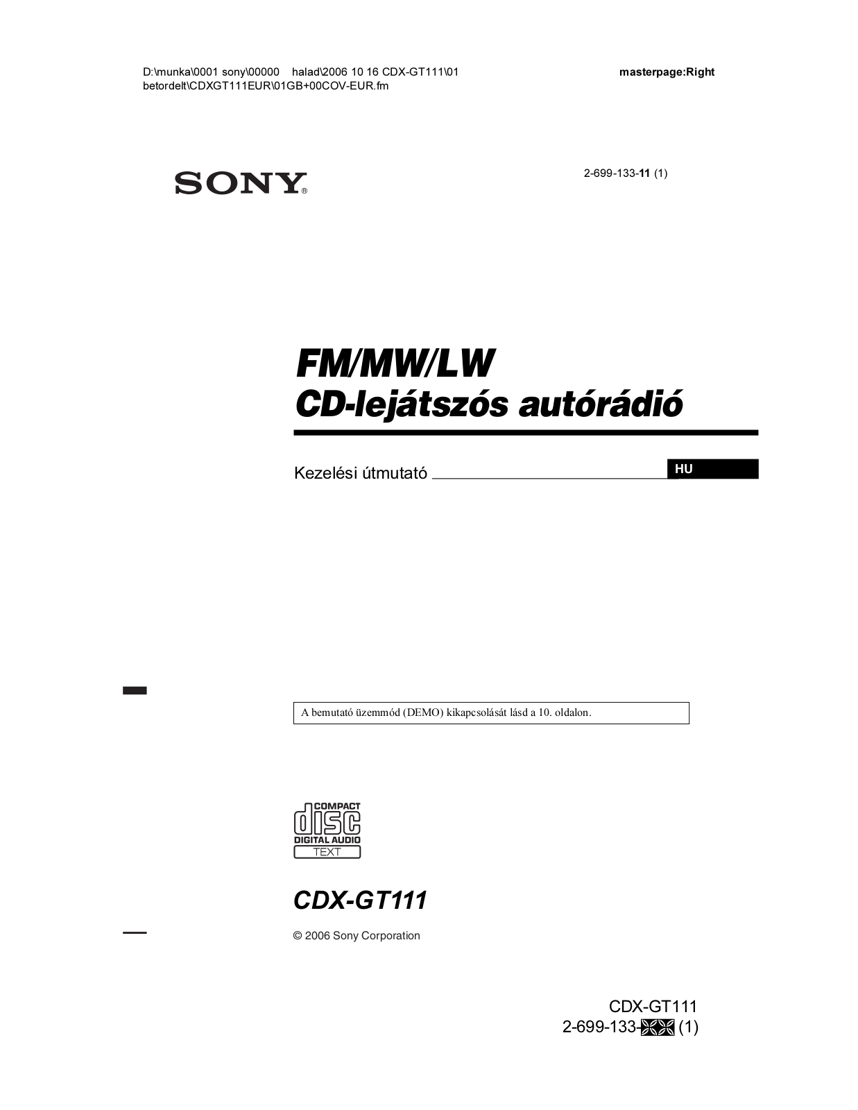 Sony CDX-GT111 Instructions for use