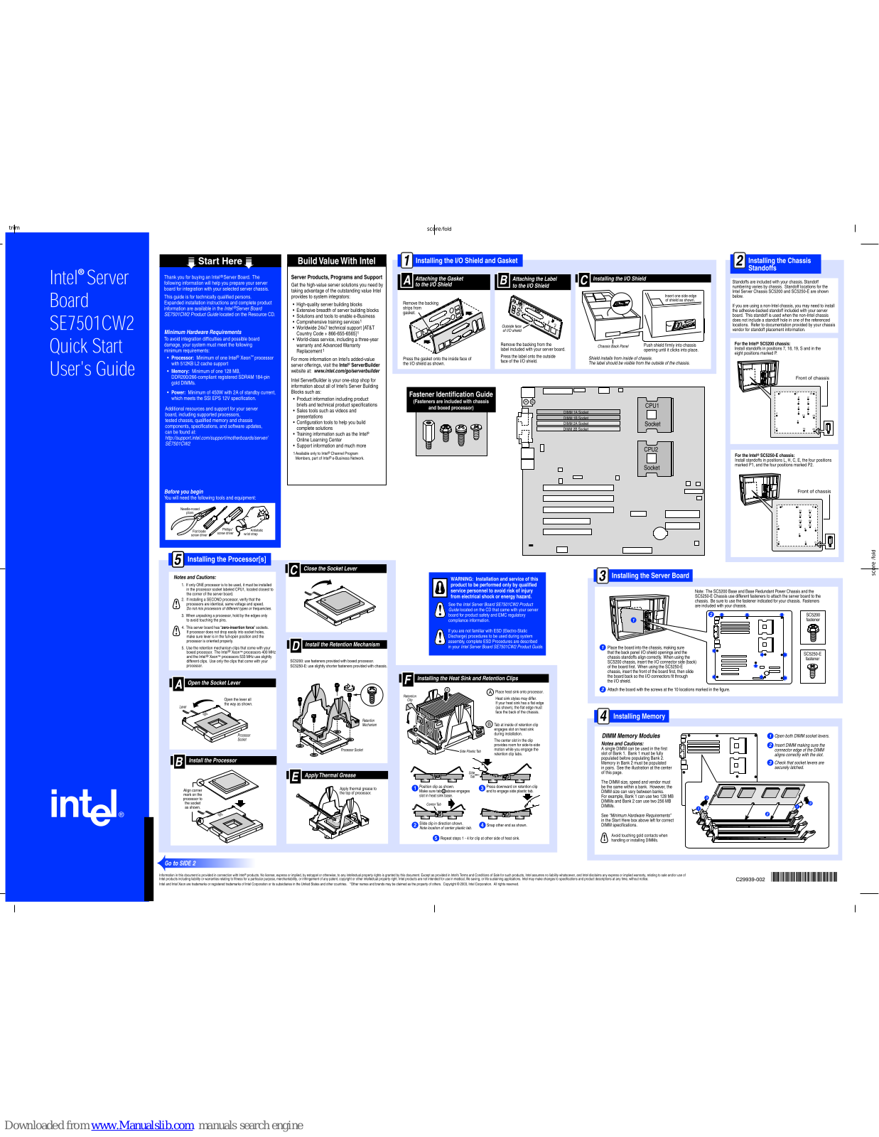 Intel SE7501CW2 - E7501 DUAL PGA604 XEON 533MHZ, SE7501CW2 Quick Start Manual