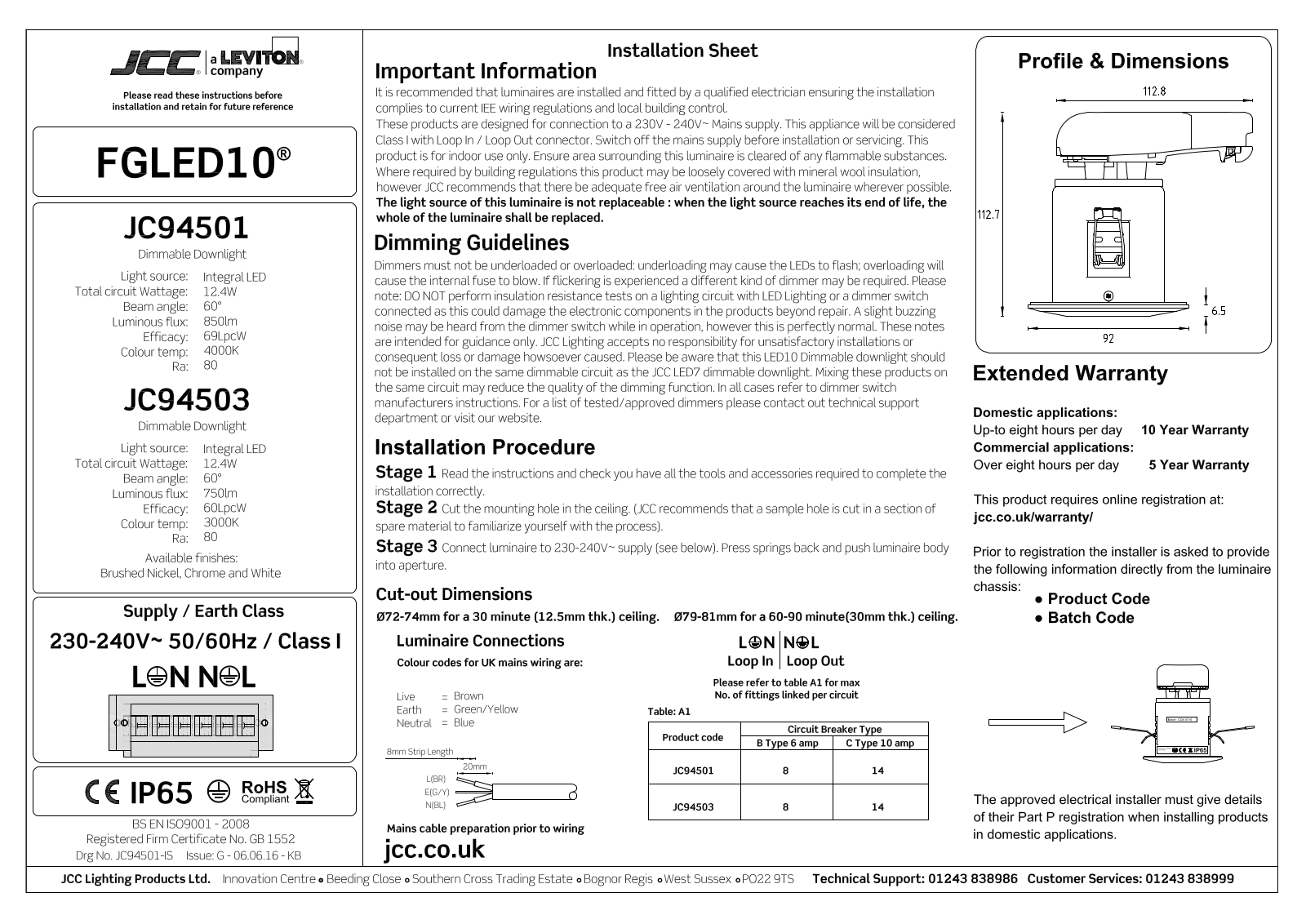 JCC JC94503, JC94501 Installation Instructions - ManualMachine.com