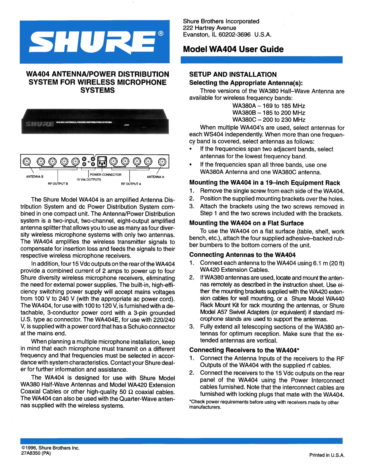 Shure WA404 User Guide - ManualMachine.com
