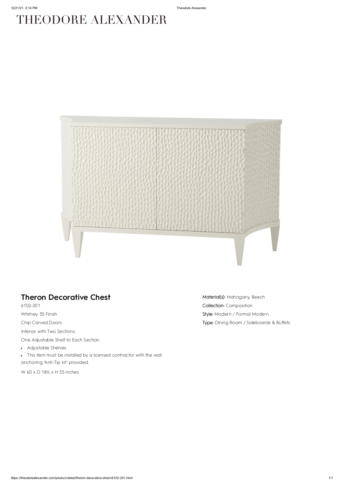 Theodore Alexander FPLJ2311 Specifications