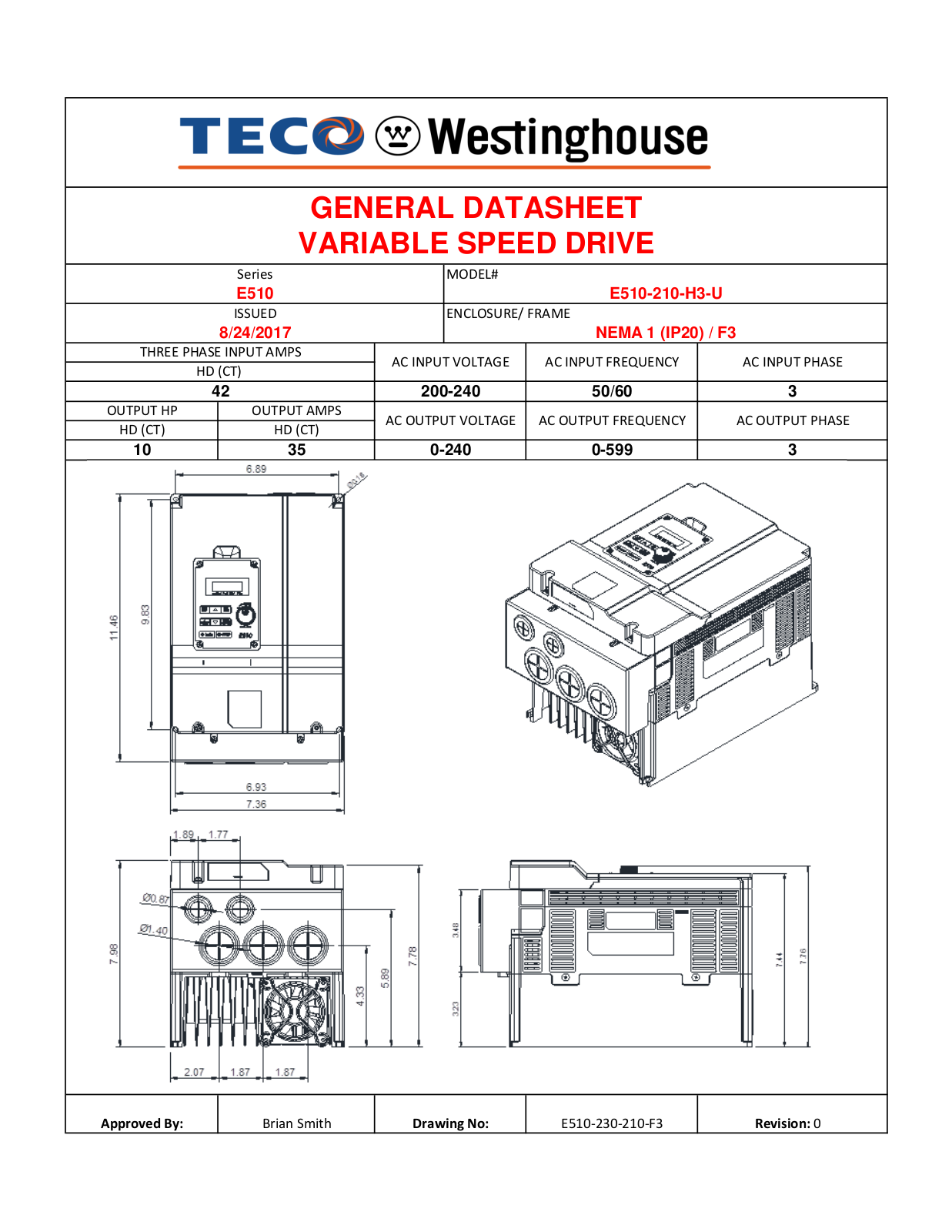 Teco E510-210-H3-U Data Sheet