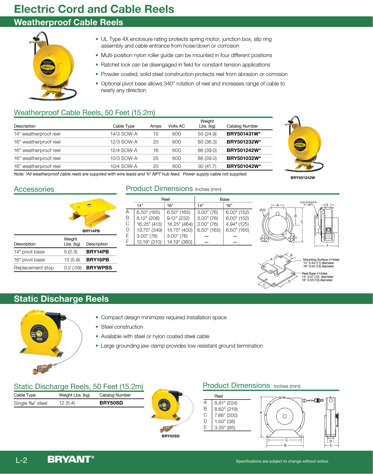 Bryant Electric electric cord, cable reels Catalog Page